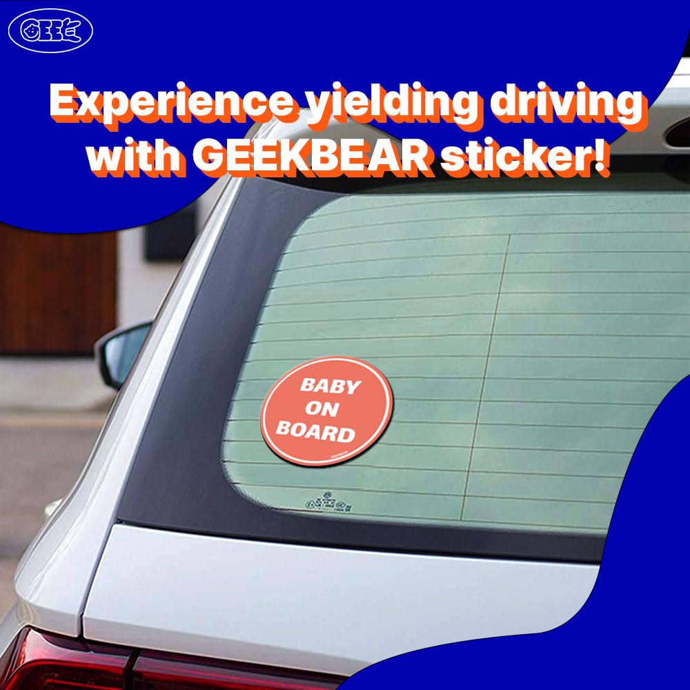 GEEKBEAR Baby on Board Car Stickers (Apricot, 2-Pack) - Funny & Cute Window Decals for Baby Safety - Perfect for Family Cars, SUVs & Minivans - Waterproof Vinyl Bumper Stickers for Parents
