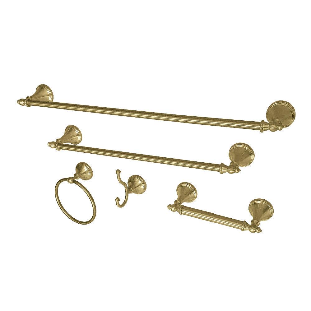 Kingston Brass Naples 5-Piece Bathroom Accessory Set - Chrome Finish - Towel Bar, Towel Ring, Robe Hook, Toilet Paper Holder - Perfect for Modern Bathroom Decor