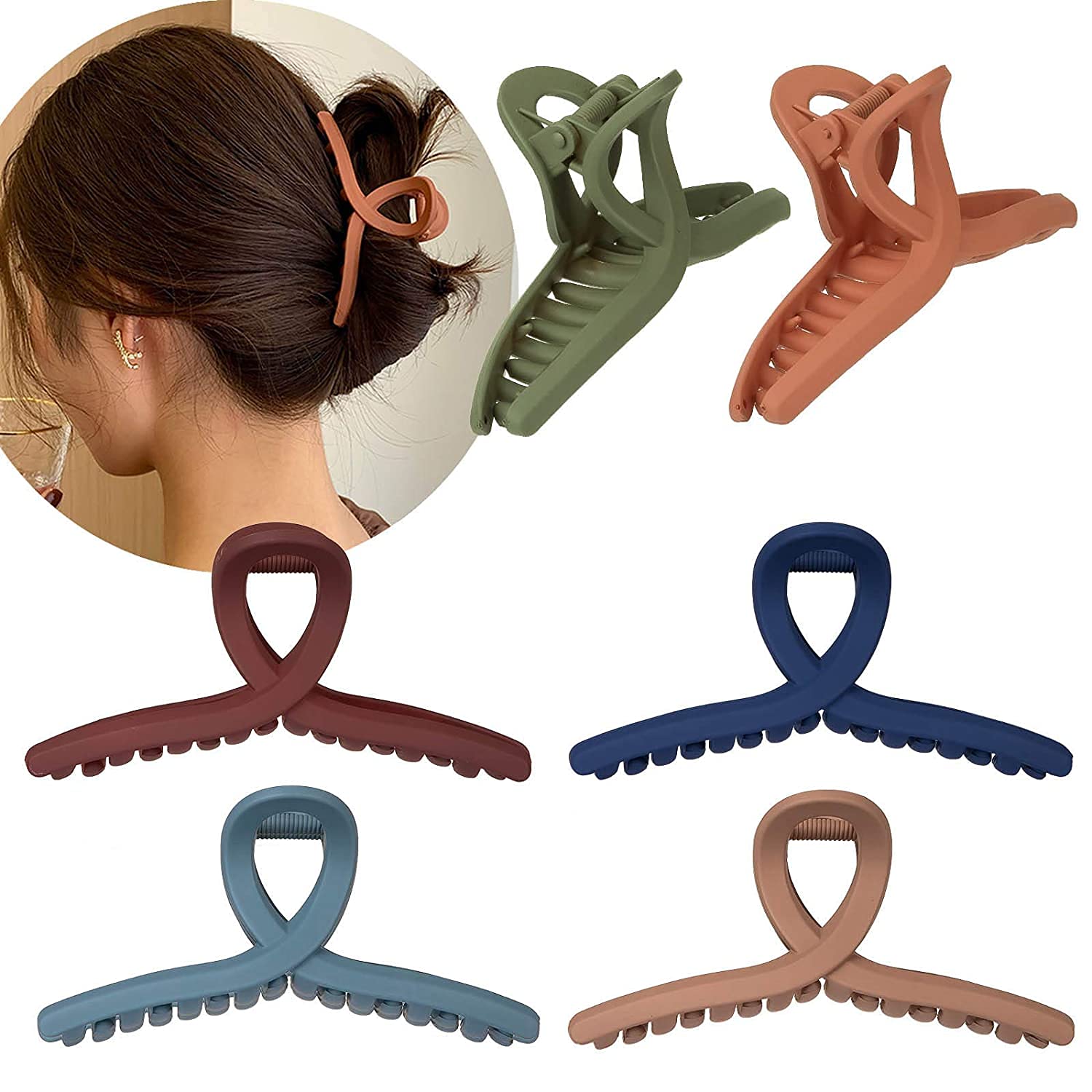 EPARTY 6-Pack Matte Hair Claw Clips for Women - 4.3 Inch Non-Slip Butterfly Jaw Clips for Thin, Thick & Fine Hair - Strong Hold Hair Styling Accessories for Ponytails, Buns & Everyday Hairstyles