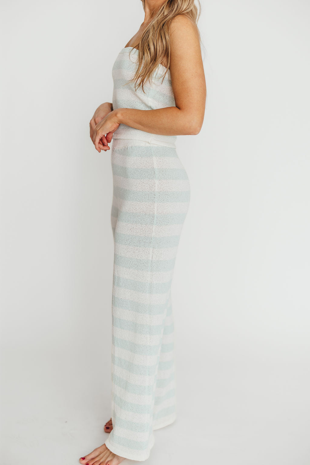 Reese Women's Mint & Ivory Striped Tube Top and Pant Set - Sexy Summer Outfit for Beach, Pool Party, and Vacation