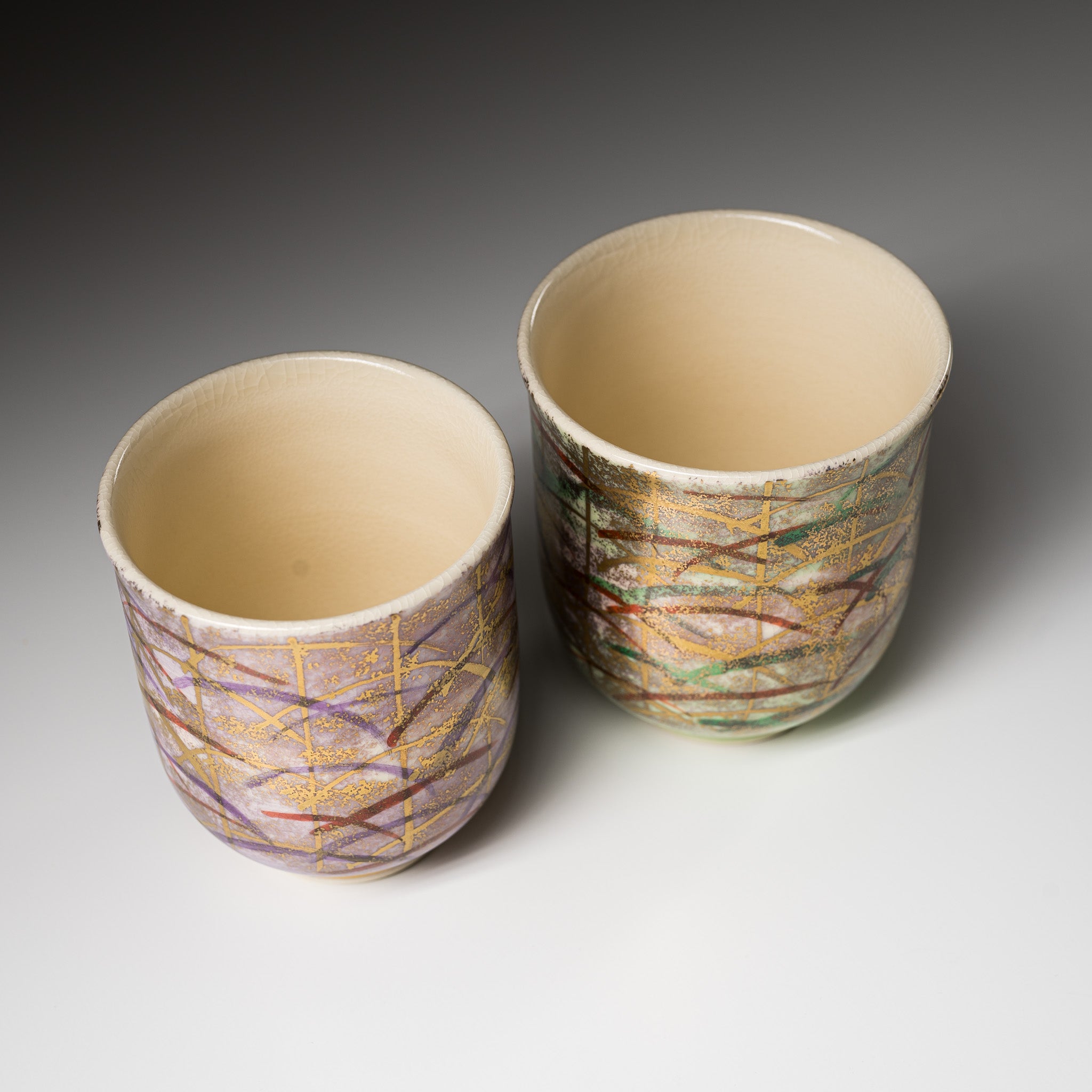Handmade Kyoto Kiyomizu Ware Bokashi Musashino Pair Tea Cups - Authentic Japanese Ceramic for Matcha, Sencha & Daily Tea Ceremony - Perfect Gift for Tea Lovers & Home Decor