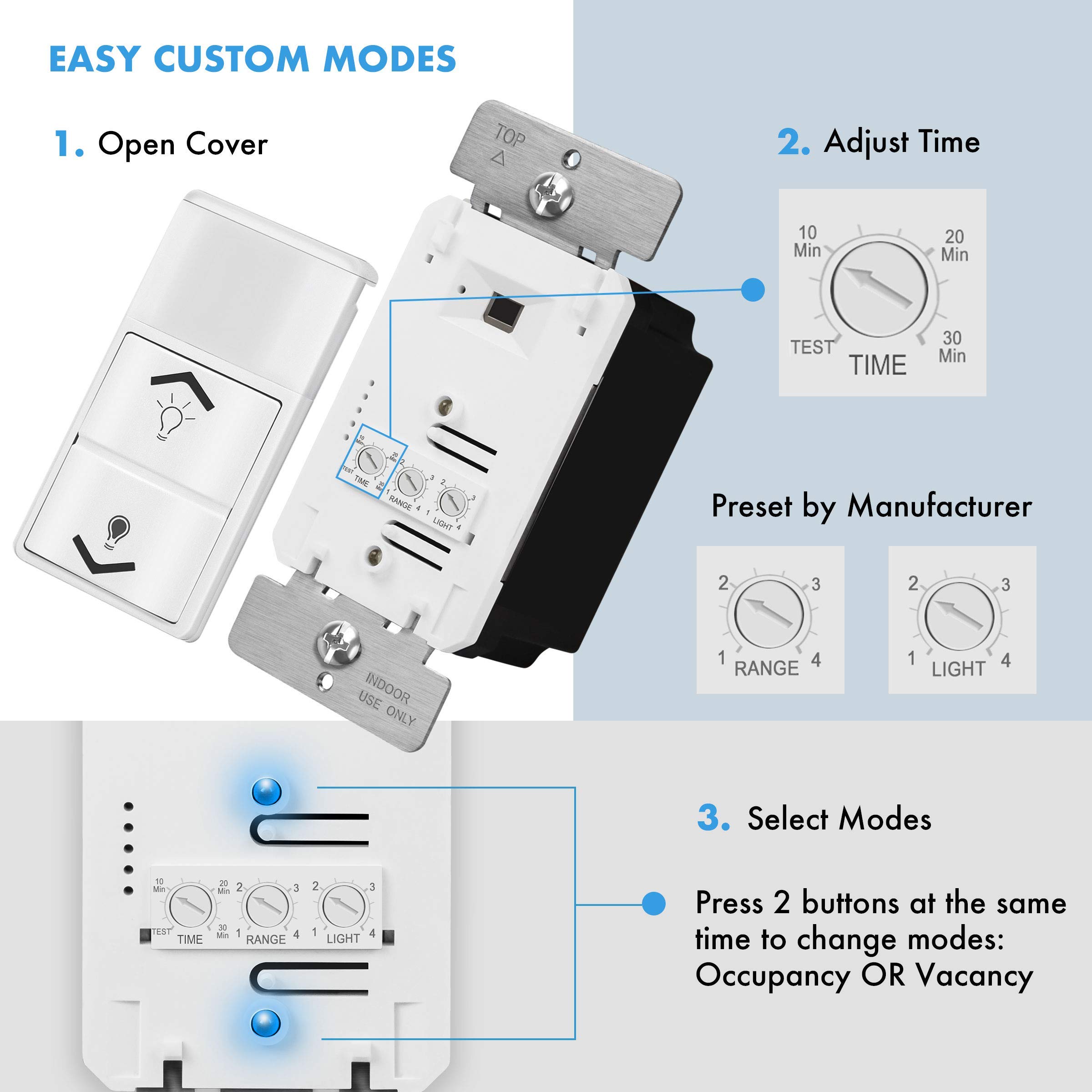 TOPGREENER 2 Pack PIR Motion Sensor Switch with On/Off Override - Single Pole Neutral Required (TSOS5-W) & Occupancy Vacancy Sensor with 0-10V Dimmer (TDODS5-010) - Perfect for Home, Office, and Commercial Lighting Automation