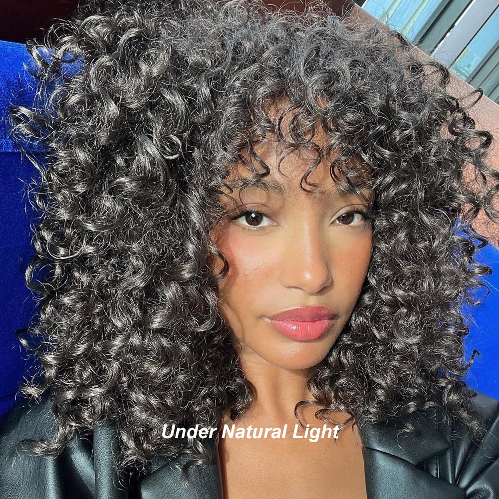 180% Density Short Curly Human Hair Bob Wig with Bangs - Loose Deep Wave 20 Inch O Scalp Top Wig for Black Women | Perfect for Daily Wear, Parties & Special Occasions
