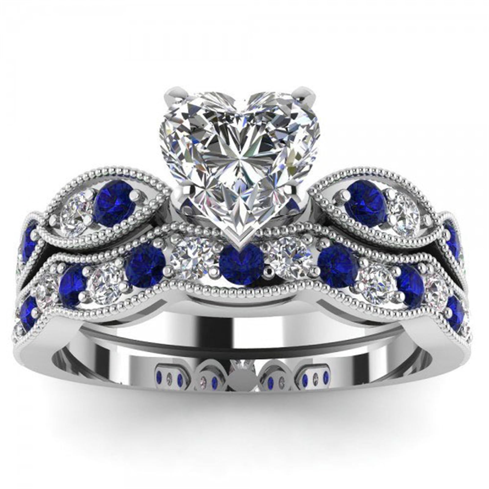 Jeulia 3 Carat CZ Solitaire Engagement Ring Set - Halo Milgrain Heart Cut Sterling Silver Wedding Band | Promise, Anniversary & Bridal Jewelry for Women | Perfect for Proposals, Vow Renewals & Special Occasions