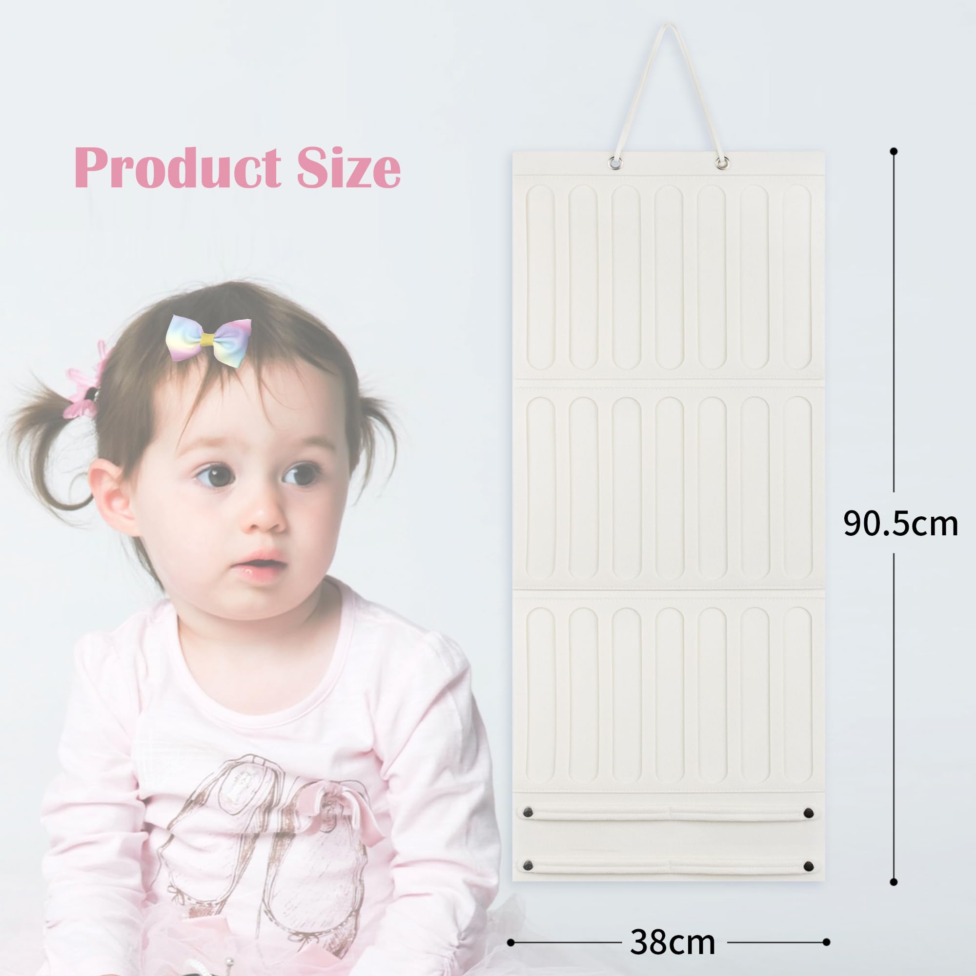 Girls Bow Holder Organizer - Hanging Hair Accessories Storage for Headbands, Hair Clips, Hair Ties, Scrunchies (Beige) | Perfect for Bedroom, Bathroom & Closet Organization