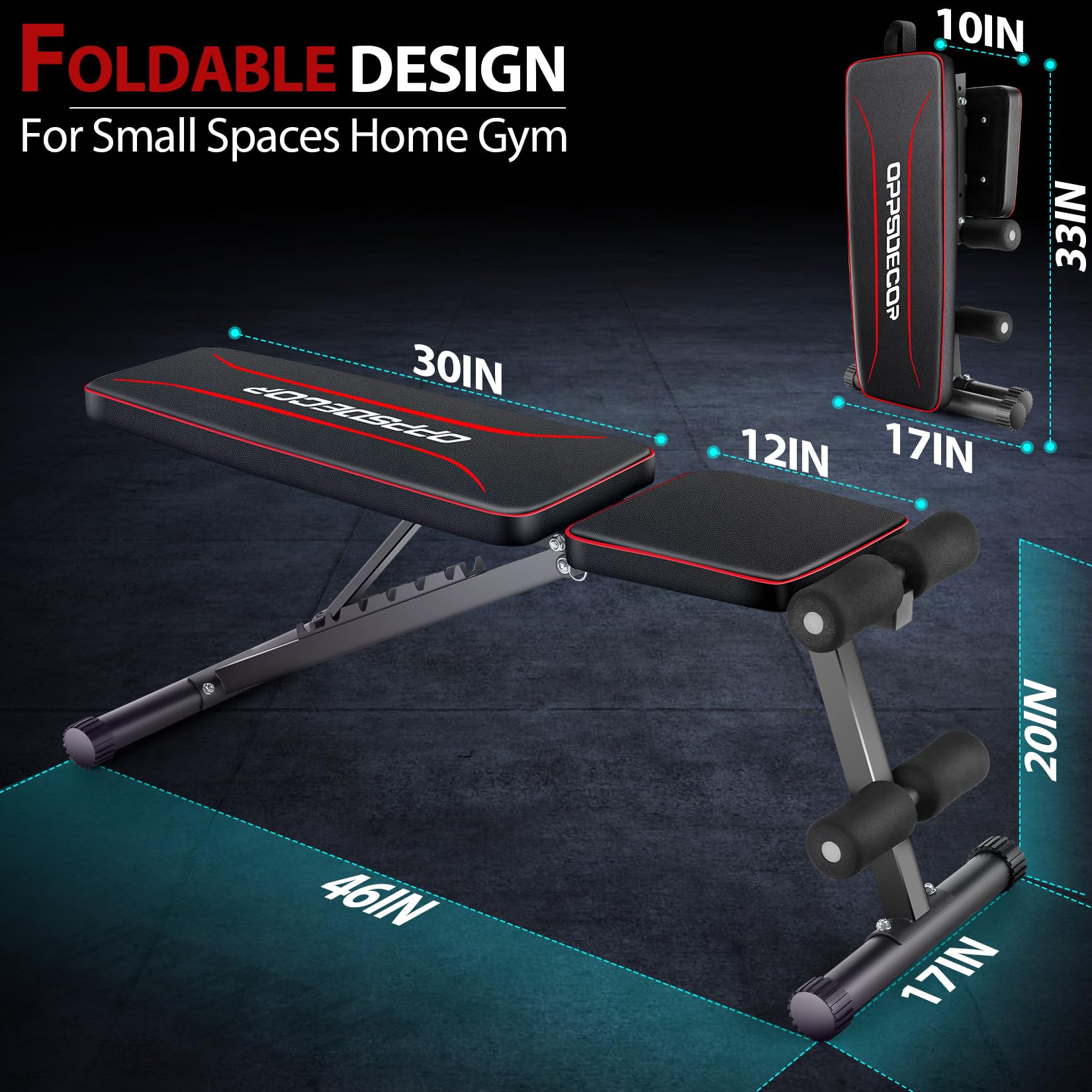 OPPSDECOR Adjustable Weight Bench for Home Gym – 660LBS Capacity, Fast Foldable Workout Bench Press for Full Body Strength Training – 8 Position Incline/Flat/Decline Sit Up Bench – Perfect for Home Workouts, Strength Training & Fitness Enthusiasts