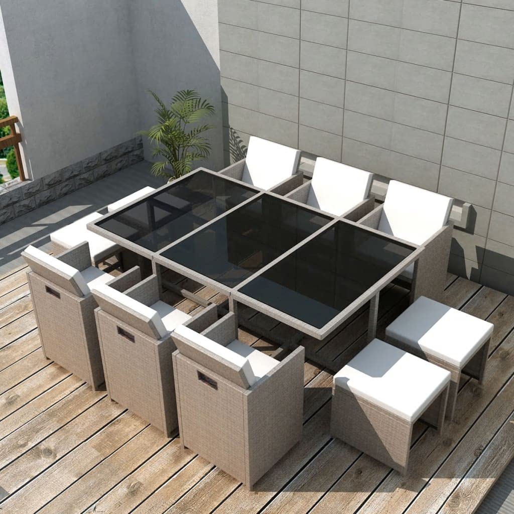 11-Piece Modern Patio Dining Set with Rattan Table - Outdoor Sectional Furniture for Sunroom, Garden & Backyard - Durable & Stylish Patio Furniture Sets for Relaxing & Entertaining