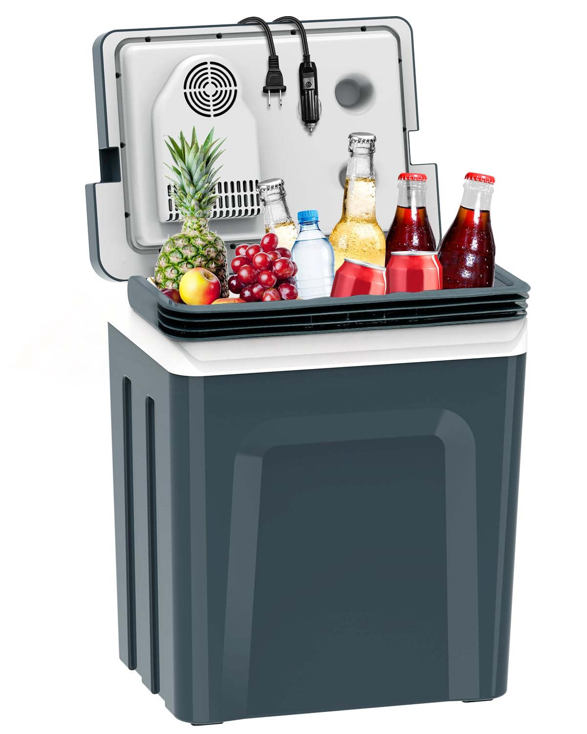 SubSun 32-Quart (30L) Portable Electric Cooler and Warmer - Dual Power 12V DC/110V AC Car Fridge for Camping, Travel, Picnics, Road Trips, Tailgating & Outdoor Adventures - Compact Grey Cooler with Handle
