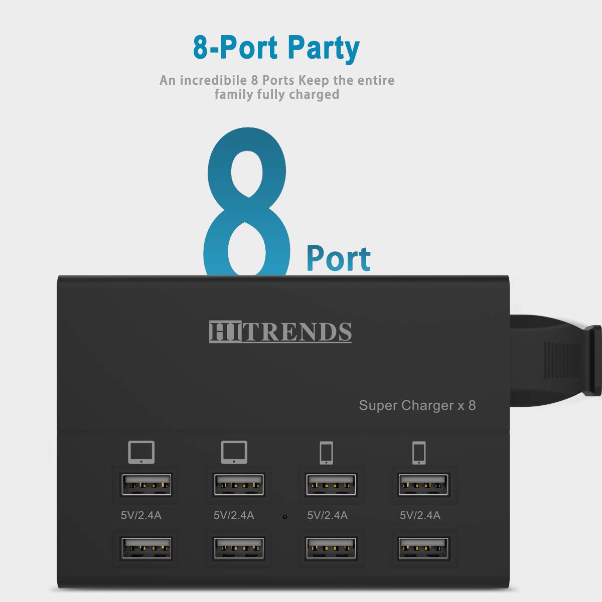 HITRENDS 8-Port USB Charger Station 60W 12A Fast Charging Hub with Power Plug - Multi Device Charger for iPhone, iPad, Samsung - Perfect for Home, Office & Travel Charging Needs