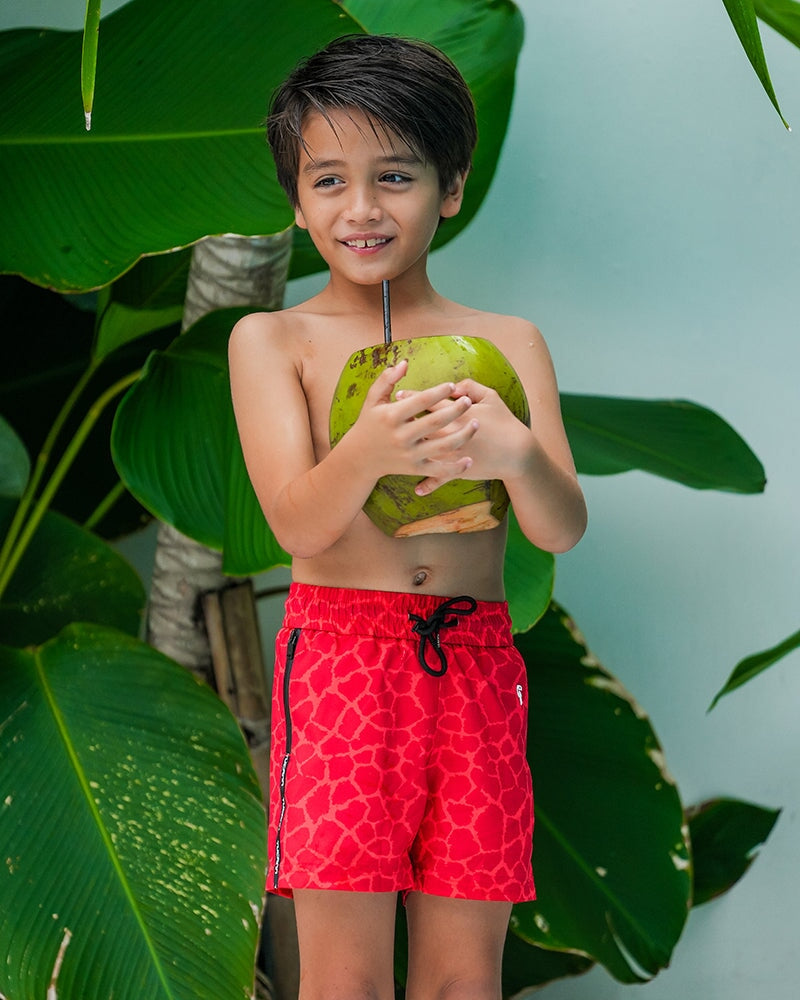 Boys' & Girls' Red Mirage Kids Shorts - Comfortable Cotton Summer Play Shorts for Outdoor Activities, Sports & Casual Wear