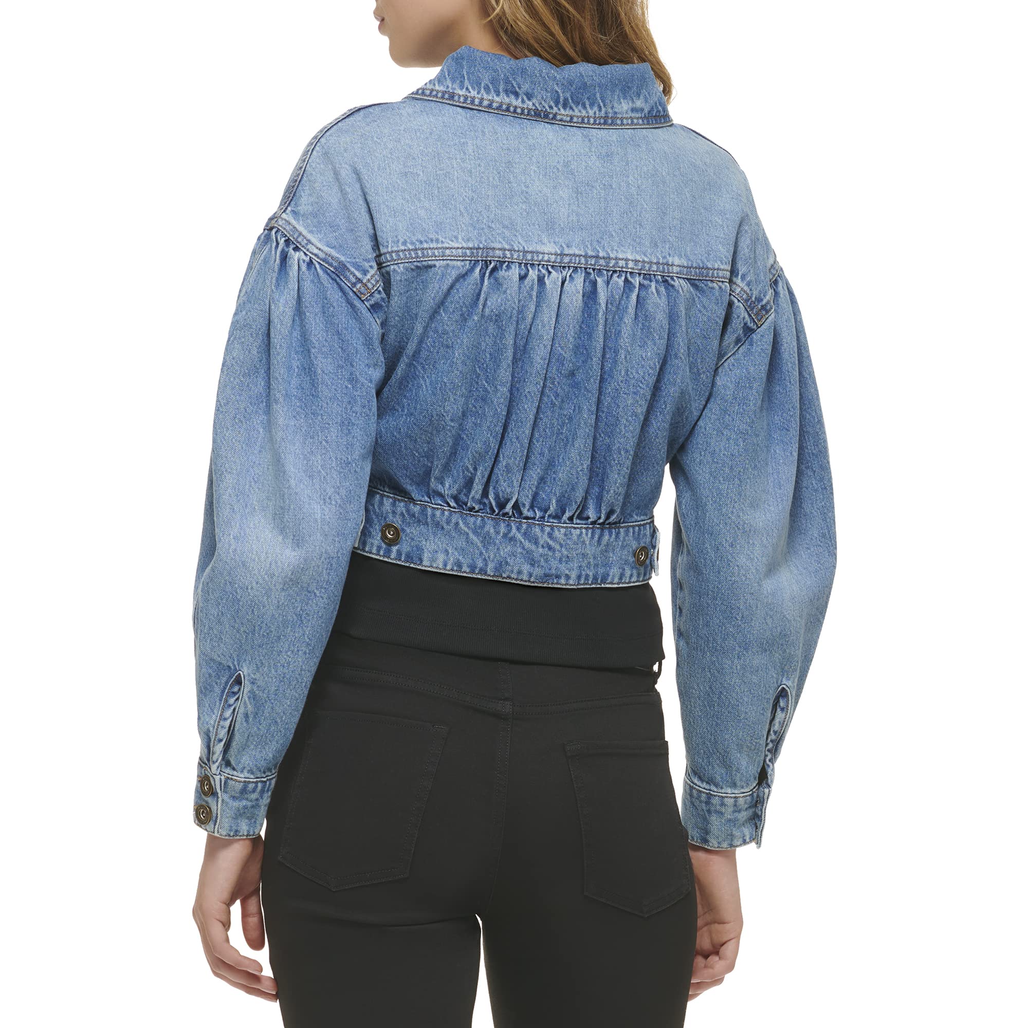 DKNY Women's Denim Cropped Jean Jacket - Stylish Denim Jacket for Women, Fashionable Crop Top Outerwear - Perfect for Casual Outfits, Street Style & Spring Layering