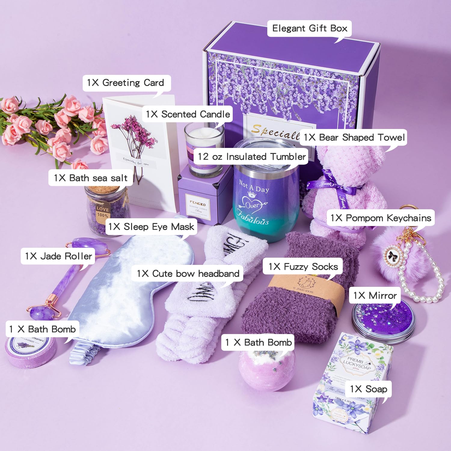 Lavender Relaxing Gift Set for Women - Birthday & Self Care Gifts