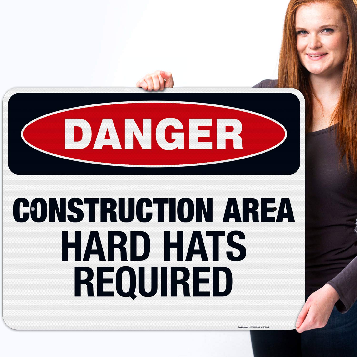 OSHA Approved Construction Hard Hats Required Danger Sign - 24x30 Inches Reflective Aluminum Safety Sign for Work Zones | 3M EGP .080 Fade-Resistant Indoor/Outdoor Use | Made in USA | Perfect for Construction Sites, Warehouses & Industrial Areas