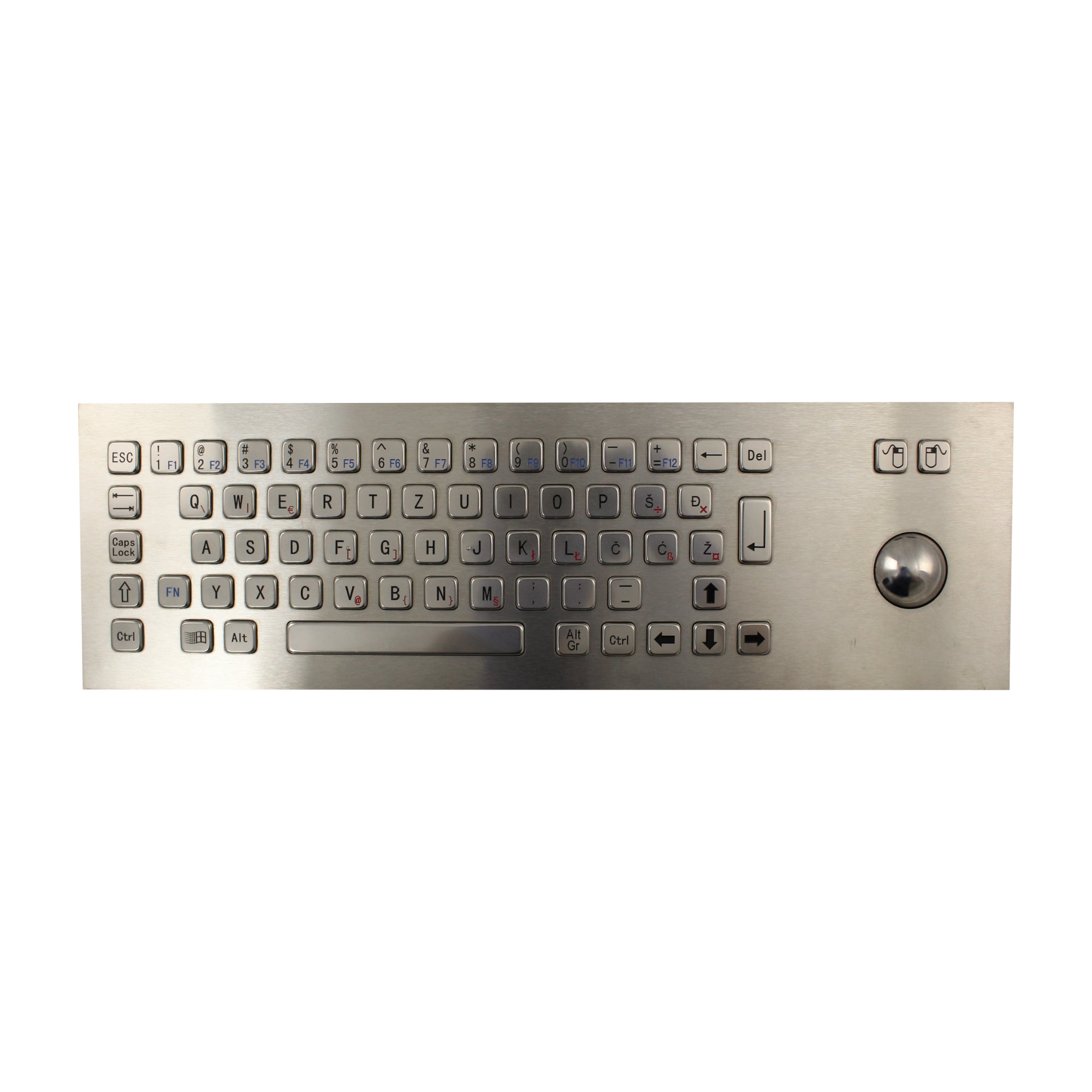 KBS PC I USBSL CAW FN Stainless Steel Top Mount Keyboard with Trackball - Slovenian Layout - Ergonomic Office & Gaming Keyboard for Comfortable Typing & Navigation