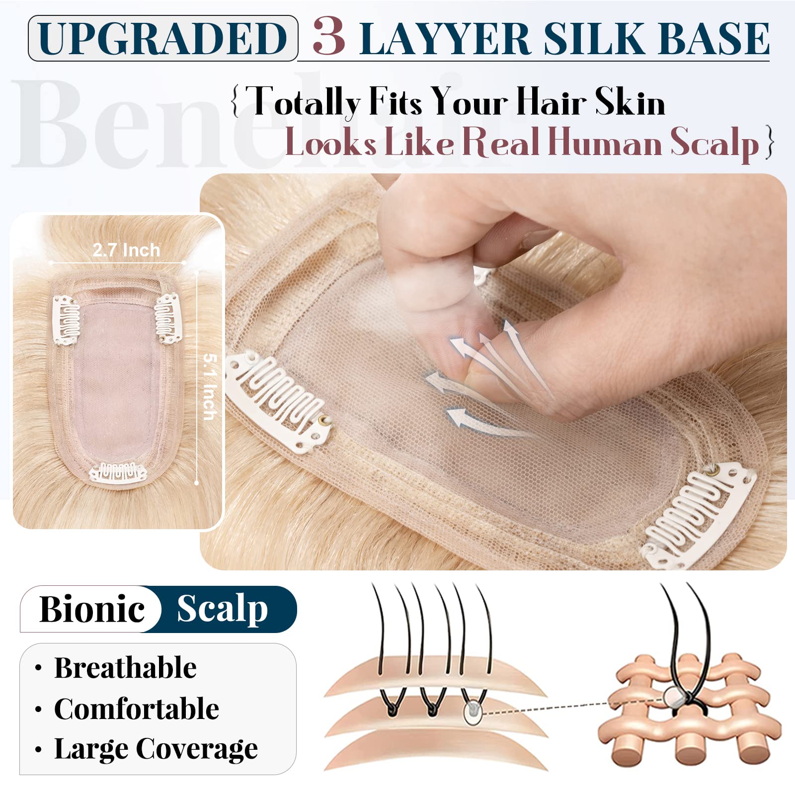 Benehair Women's Clip-In Hair Topper - 16