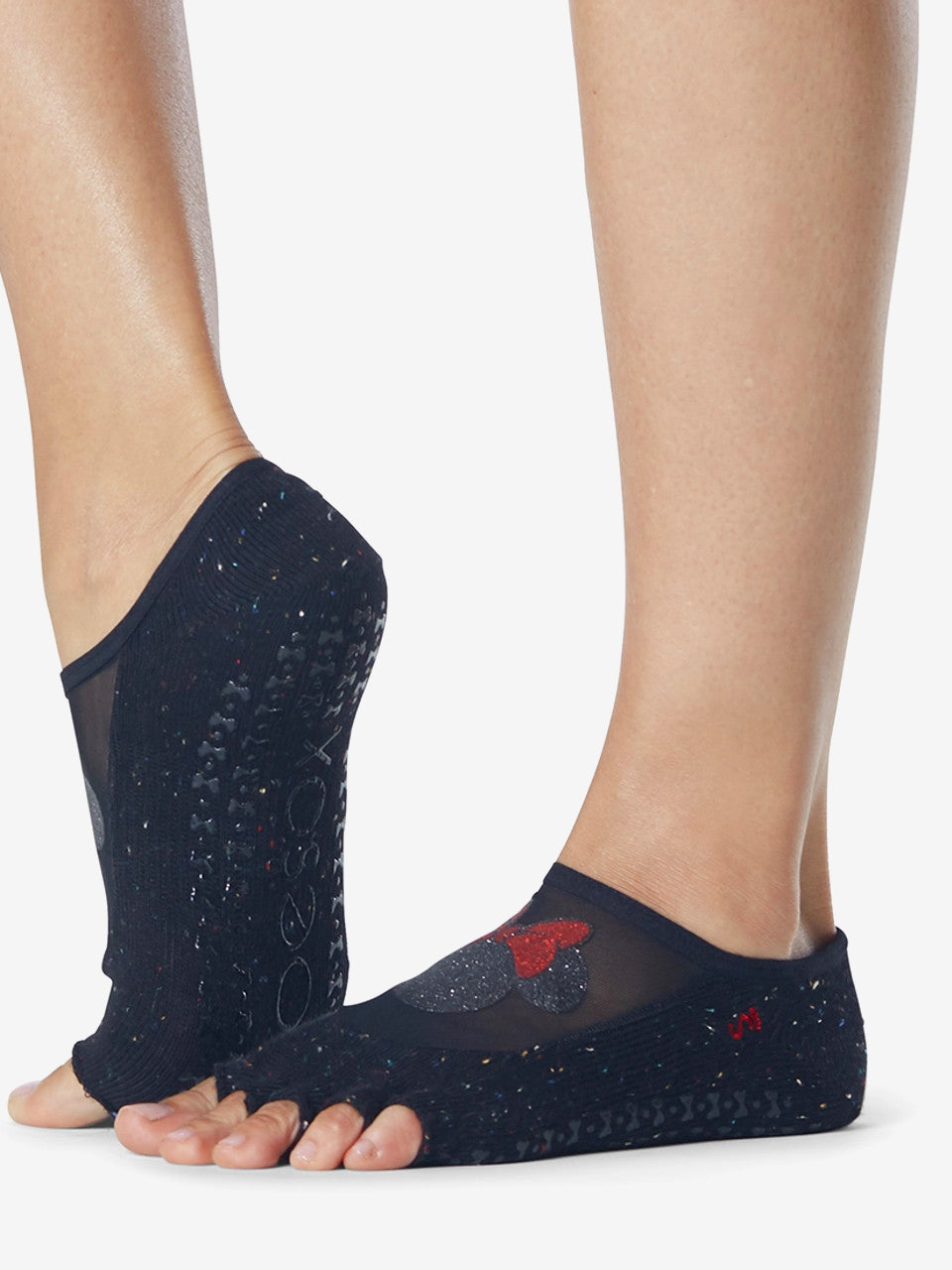 ToeSox Half Toe Luna Grip Socks - Non-Slip Yoga & Pilates Socks with Toe Grip for Women - Confetti Minnie Print - Perfect for Dance, Barre & Workout