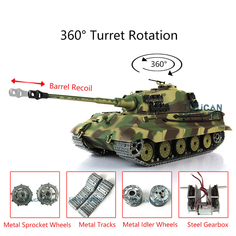 1/16 Henglong Upgraded King Tiger RC Tank 3888A - 360° Rotating Turret, Barrel Recoil, Metal Tracks & Wheels, Smoke Effect | Remote Control Military Tank for Adults & Collectors | Battle Simulation & Outdoor Play