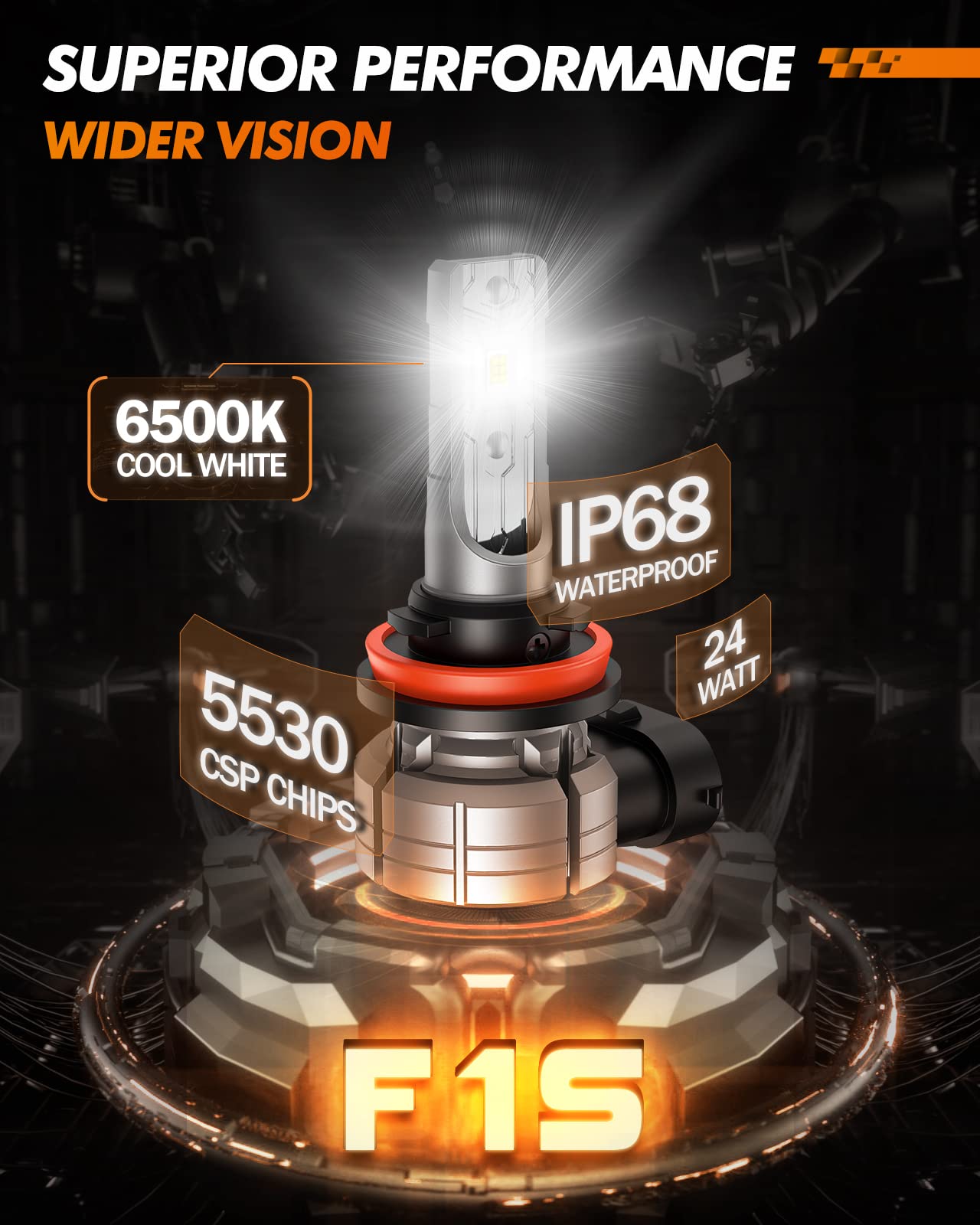 SEALIGHT H11 H8 LED Fog Light Bulb - 10000LM 24W Super Bright, 6500K Cool White, IP68 Waterproof, Plug and Play - Compatible with H8 H9 H16 H11 - Perfect for Off-Road, Foggy Weather & Night Driving (Pack of 2)