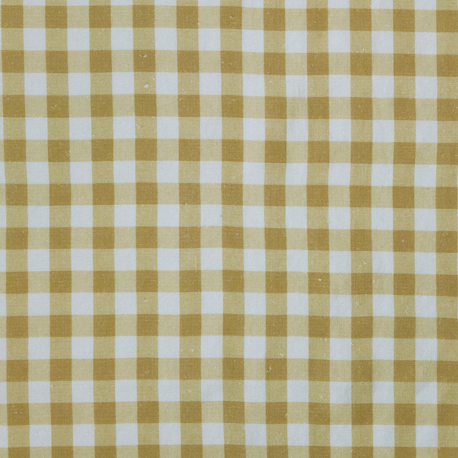 Vintage Check Linen Fabric - Mustard Yellow Color - Perfect for DIY Crafts, Home Decor, and Sewing Projects