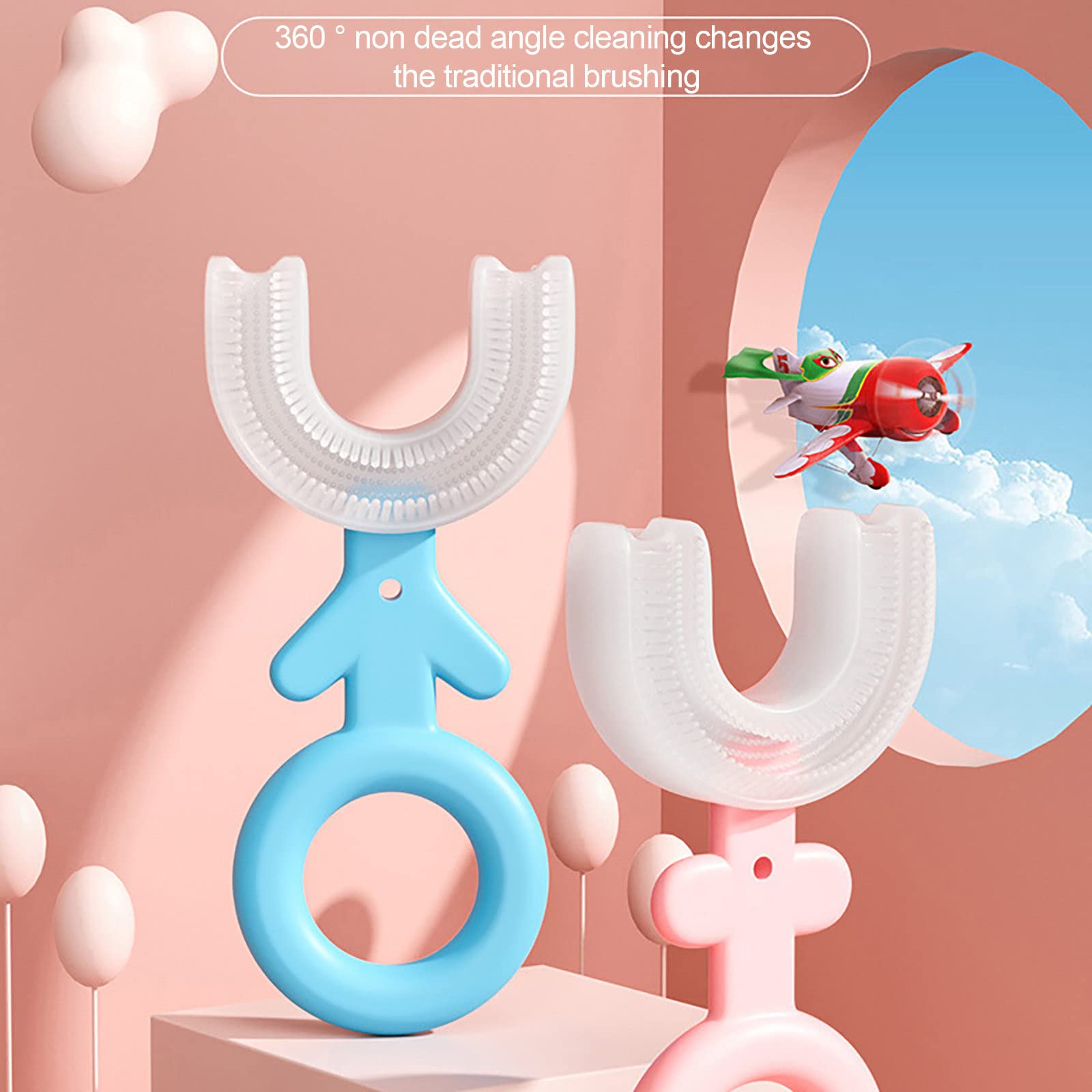 Soft Silicone U-Shaped Kids Toothbrush for Ages 2-12 | 360° Cleaning Manual Brush with Cute Gender Symbols | Perfect for Travel, School & Daily Oral Care