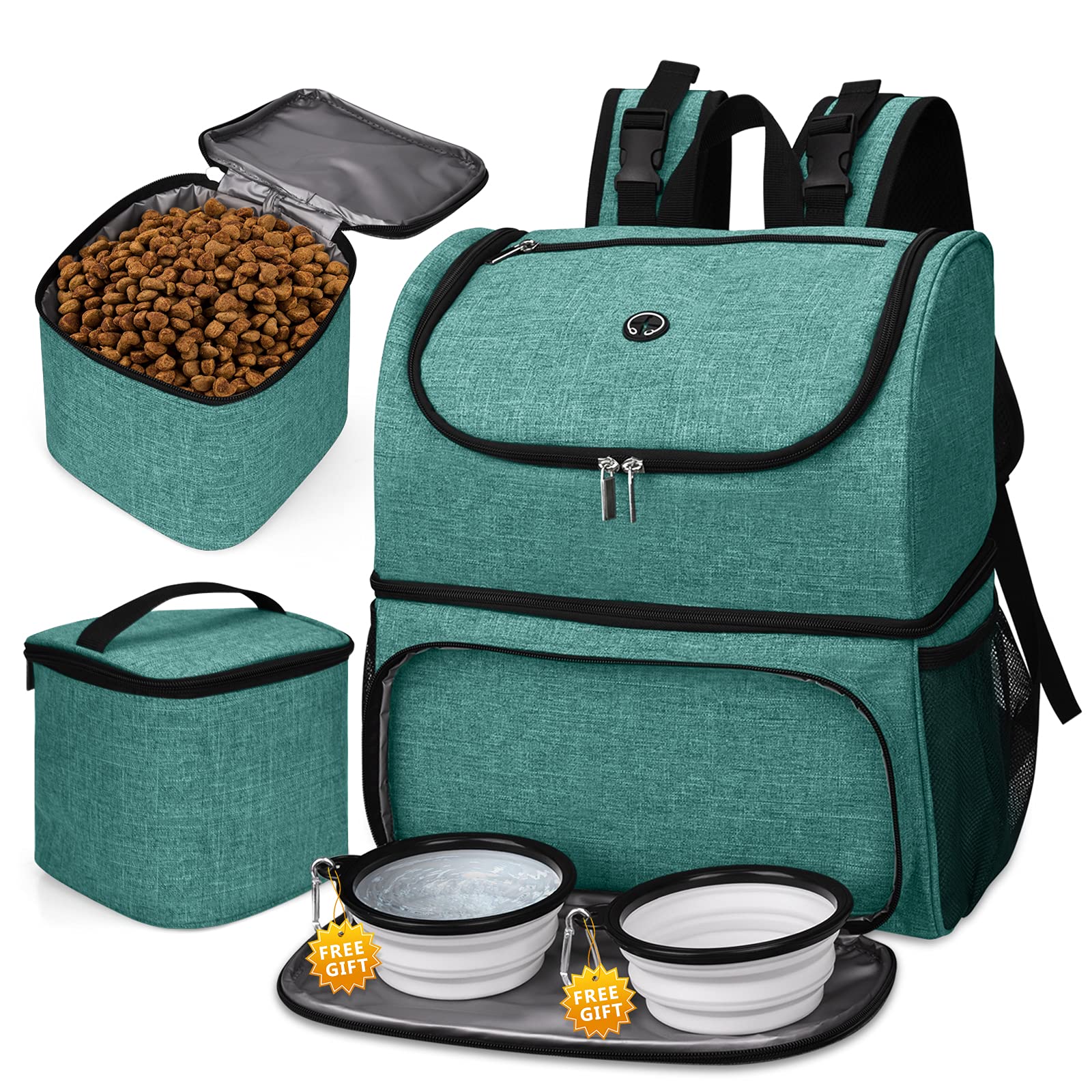 BAGLHER Pet Travel Backpack with Bowls - Green for Outdoor Adventures