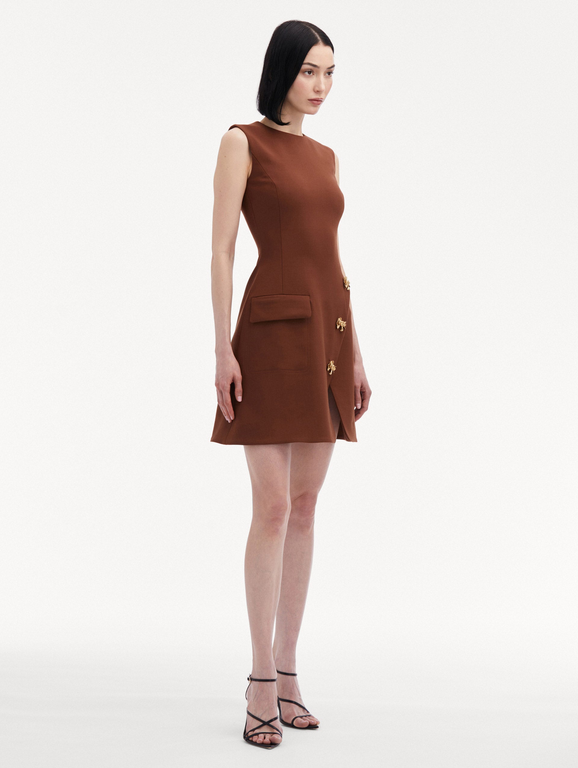 Elegant Bow Button Split Skirt Dress for Women - Flowy Midi Dress with Front Slit for Casual & Party Wear
