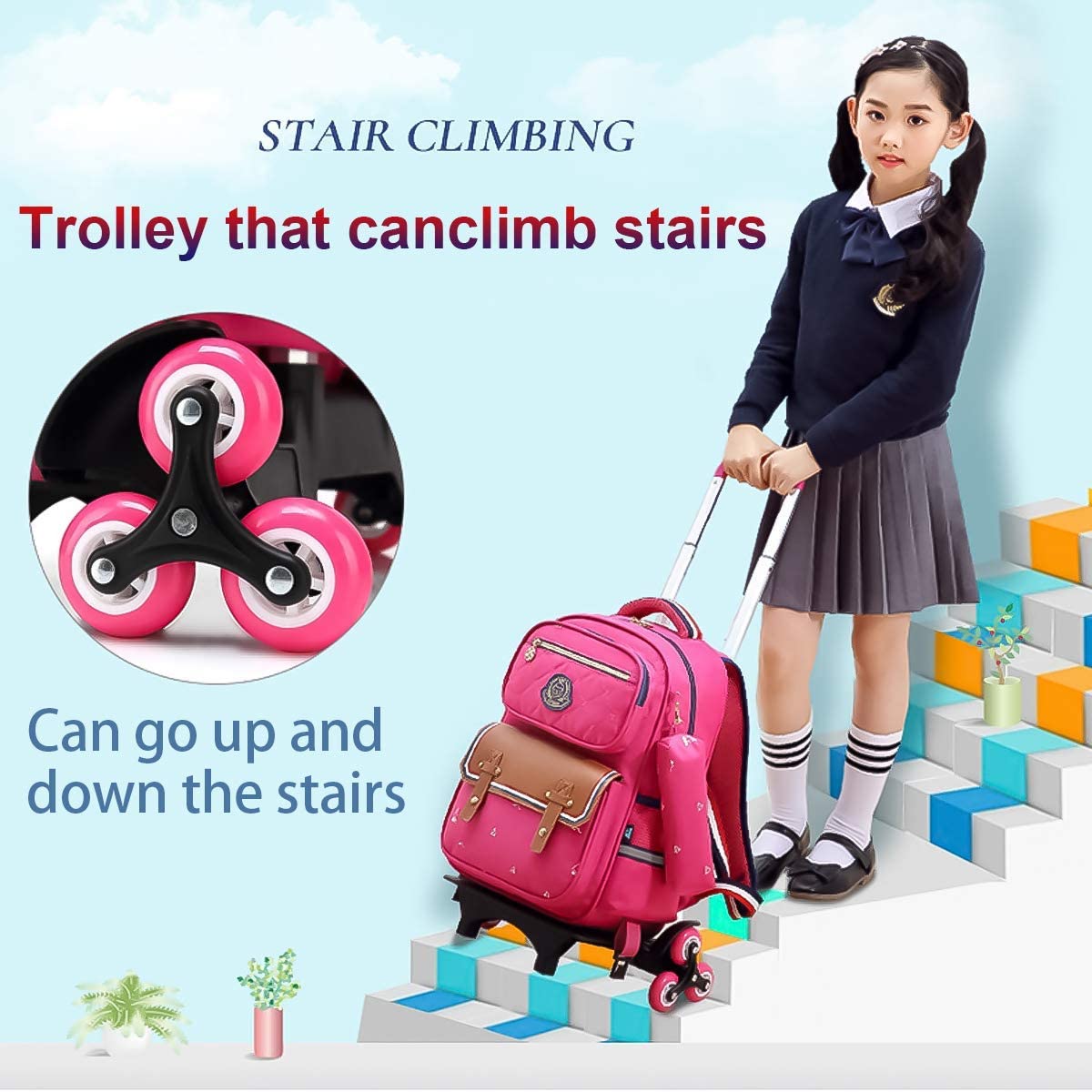 Lightweight Aluminum Alloy Wheeled Backpack Trolley - Foldable Travel Luggage Cart with 2 Wheels (Pink) | Perfect for Airports, Camping & Shopping