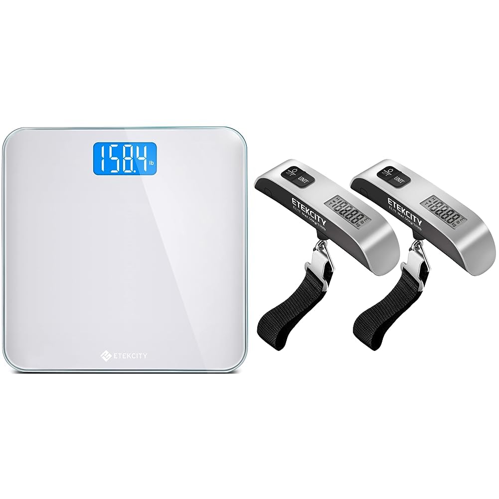 Etekcity Digital Body Weight Scale & Luggage Scale with Temperature Sensor - Portable Handheld Bathroom Weighing Machine for Travel Accessories - Perfect for Home, Gym, and Travel Use