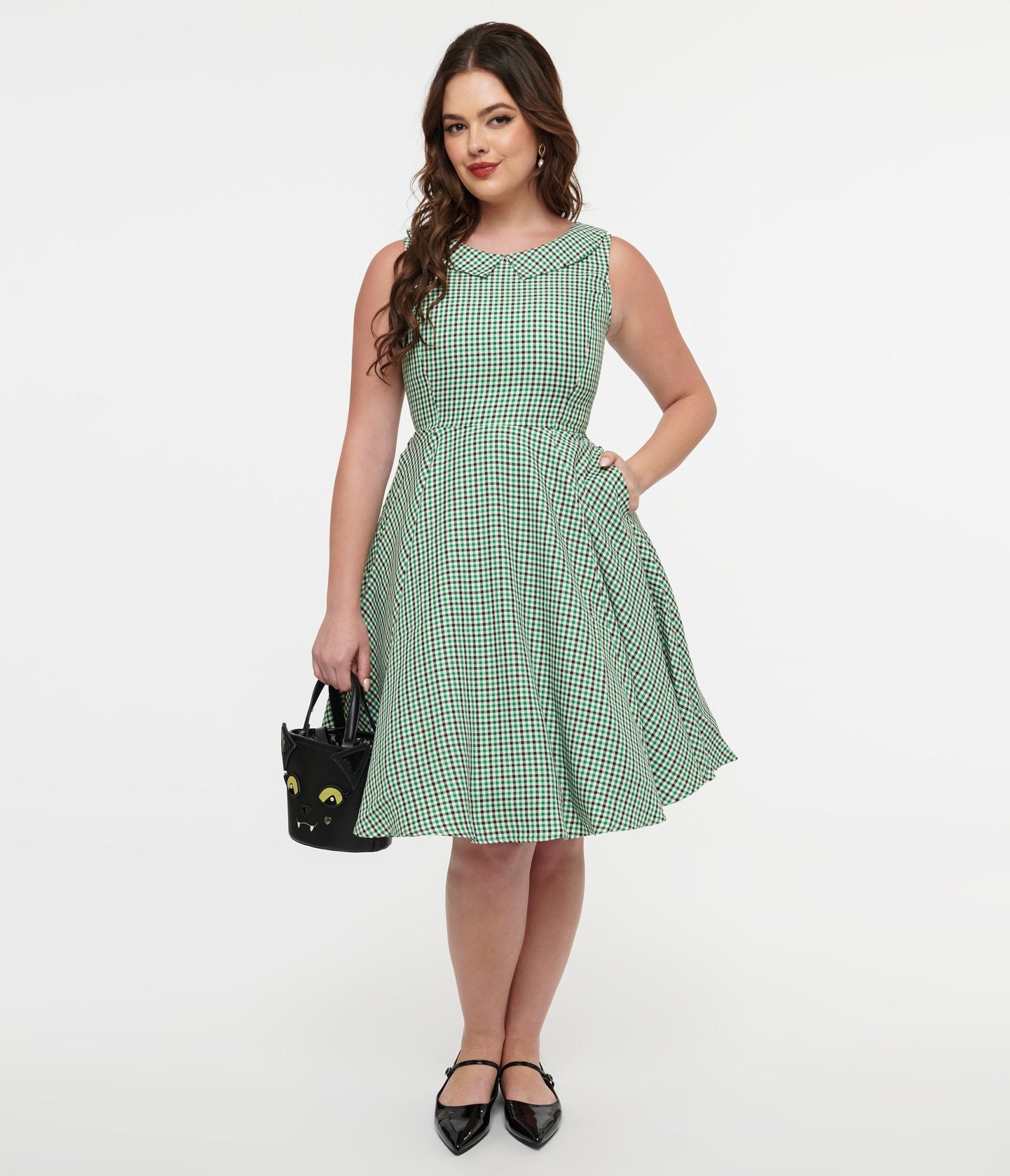 Vintage 1950s Green and Black Plaid Fit & Flare Dress - Orchid Bloom Retro Style for Parties, Weddings & Special Occasions