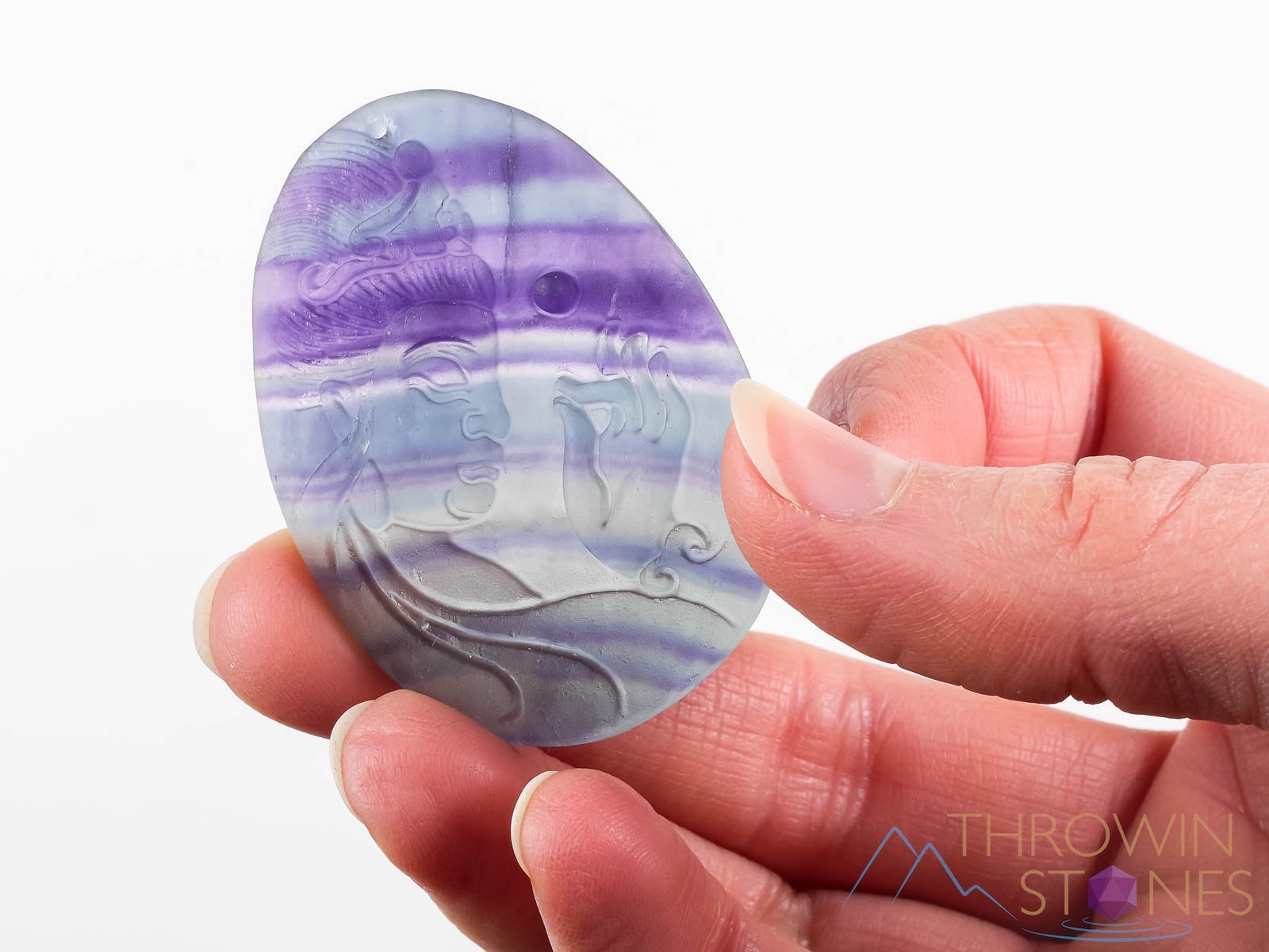 Rainbow Fluorite Crystal Pendant - Guanyin Goddess Carving - Handmade Healing Jewelry for Meditation & Energy Balancing - E1533