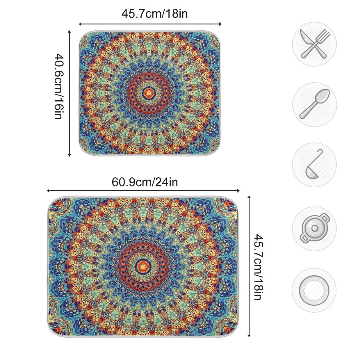 Bohemian Mandala Dish Drying Mat - Absorbent Microfiber 16x18