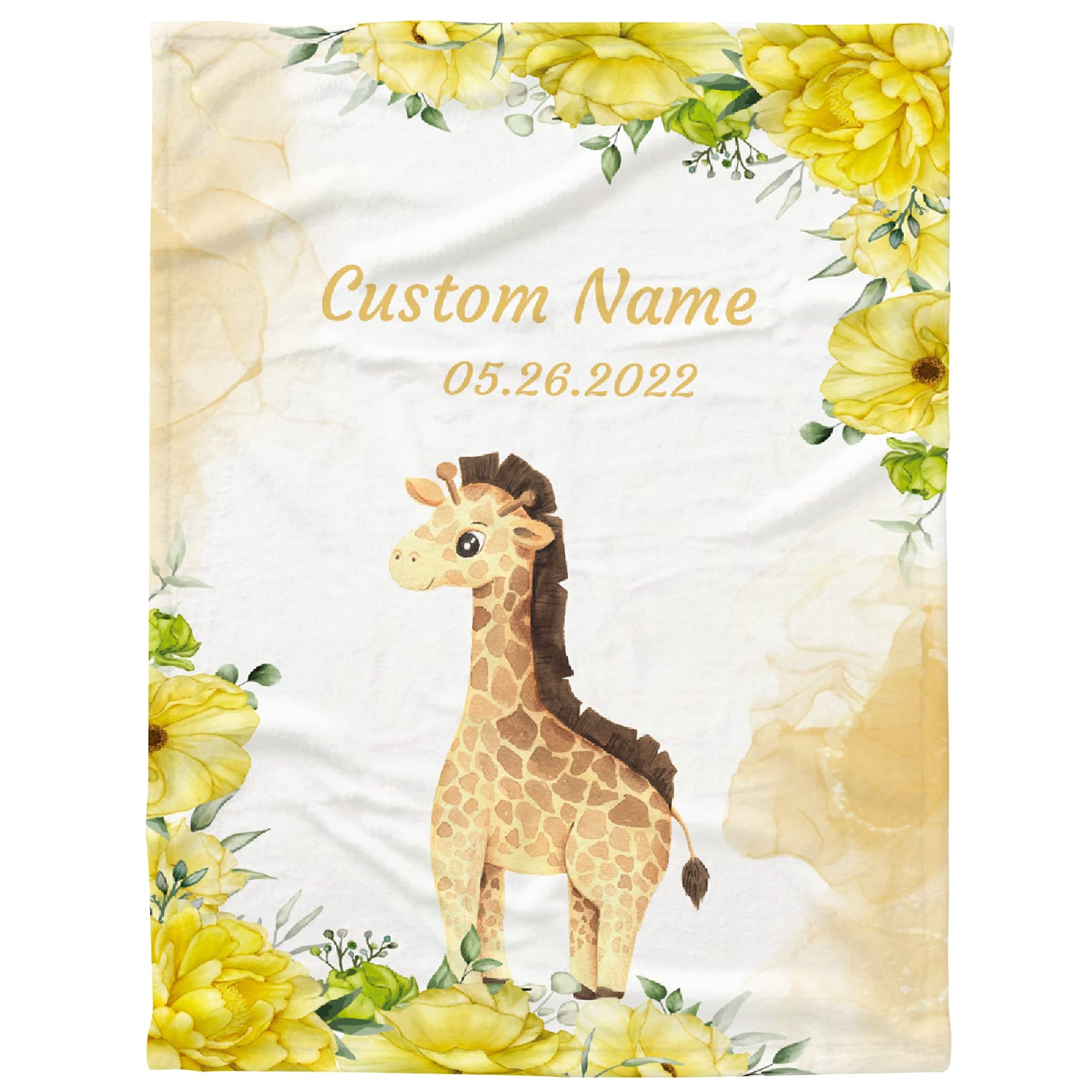 Personalized Giraffe Blanket with Name - Custom Throw Blanket for Kids & Toddlers (120