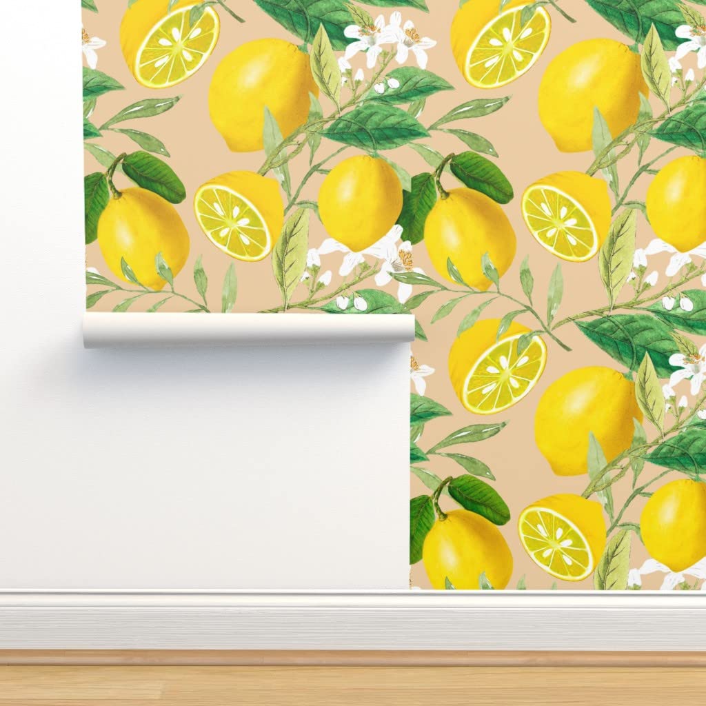 Commercial Grade Wallpaper Swatch - Summer Citrus Lemon Fruit Pattern Peel & Stick Wallpaper for Kitchen, Bathroom, Nursery | Waterproof & Removable by Spoonflower