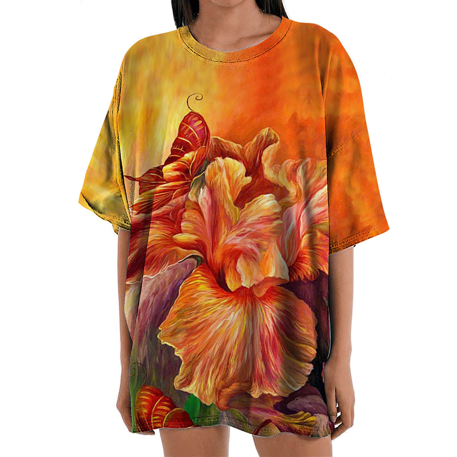 Floral Print Women's Summer Short Sleeve T-Shirt - Funny Graphic Casual Blouse, Loose Fit Crew Neck Pullover Top for Beach, Vacation & Everyday Wear
