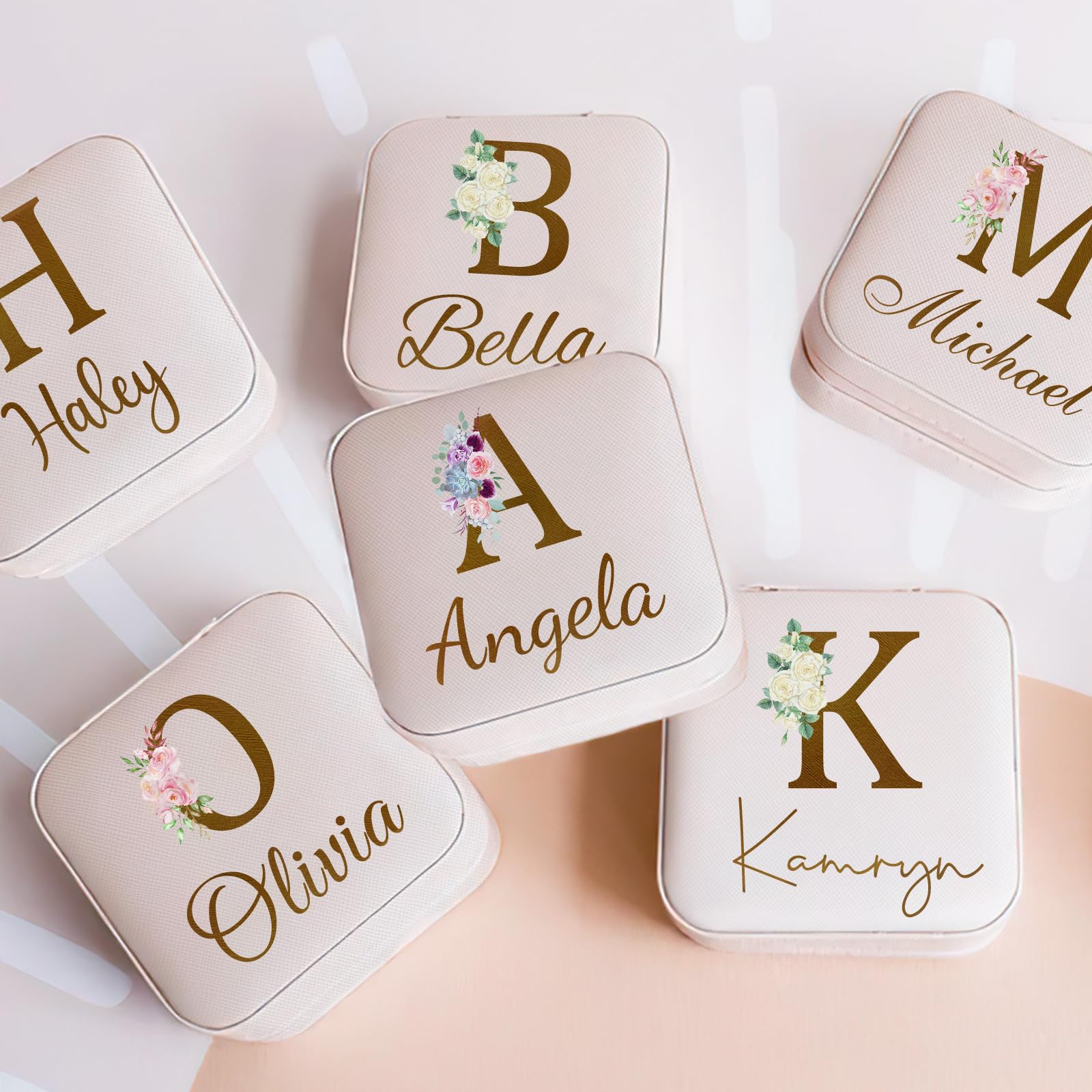 Personalized Jewelry Box - Custom Leather Travel Jewelry Case with Ring Holder | Bridesmaid Gifts, Birthday & Christmas Presents for Women | Perfect for Travel, Wedding Proposals & Gift Giving