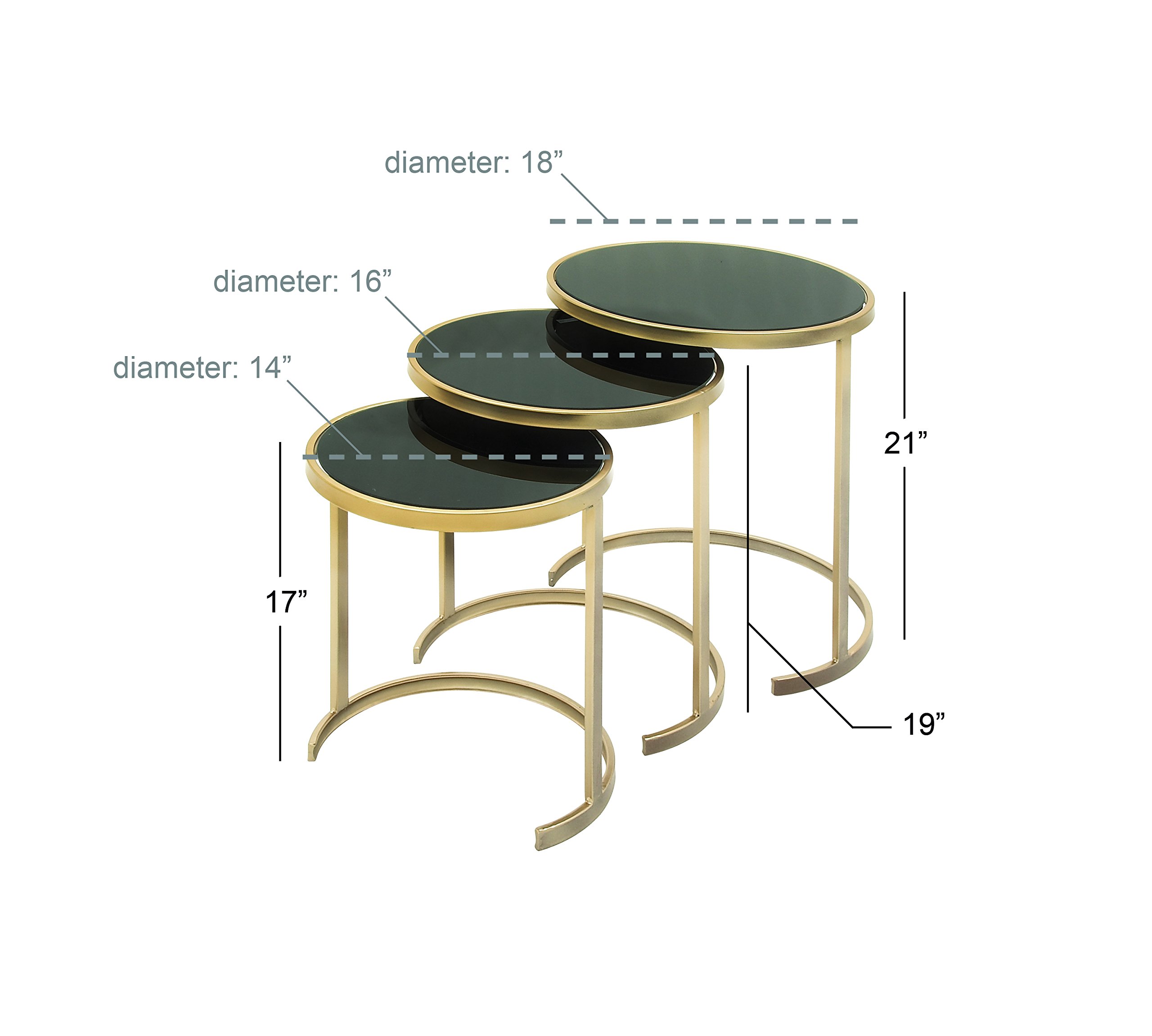 Deco 79 Round Metal Nesting End Tables with Black Glass Top - Set of 3 (21