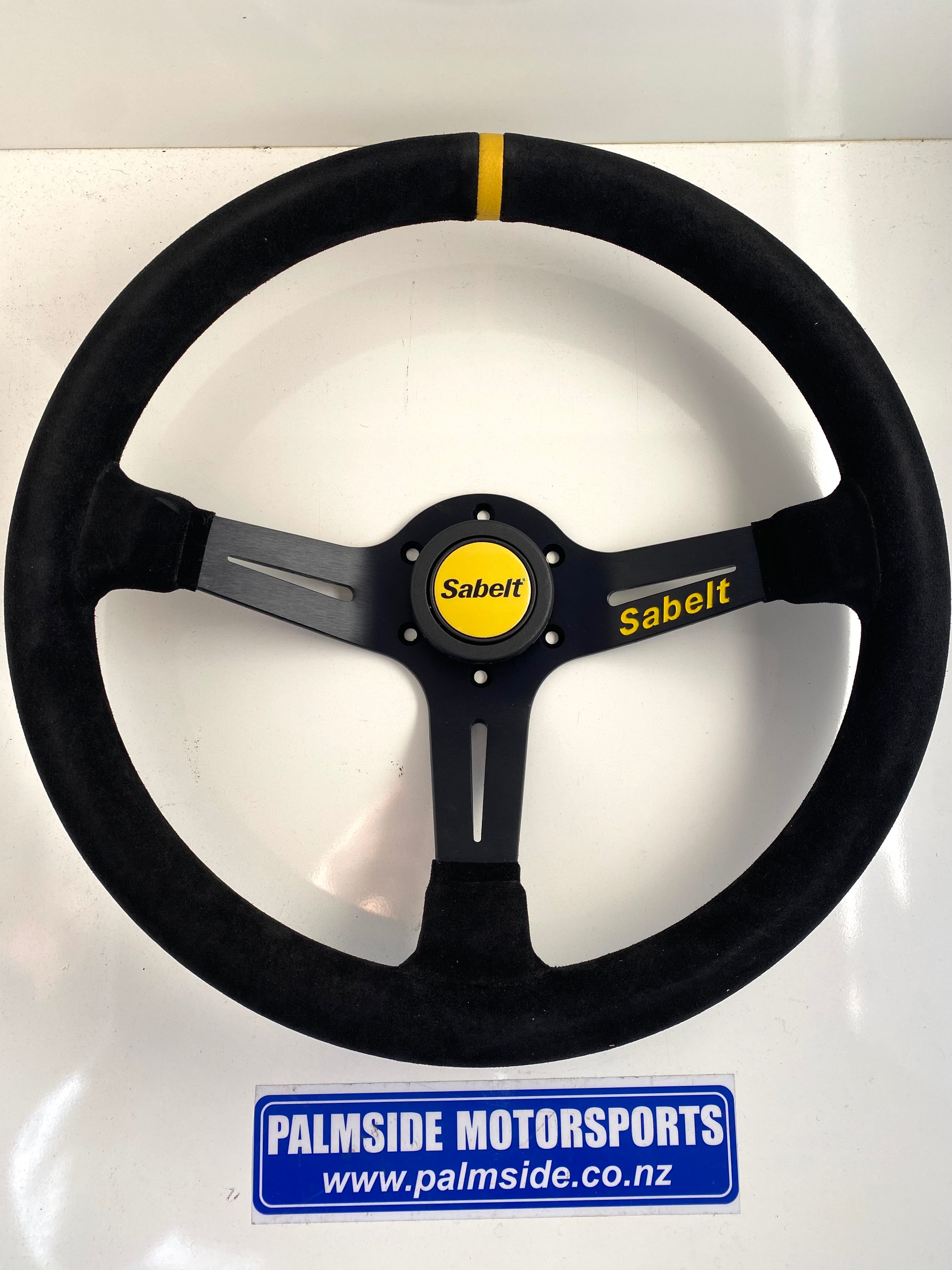 Sabelt SW 456 350mm Half Dish 6.5mm Leather Racing Steering Wheel - Perfect for Sim Racing, Drifting & Track Day Cars