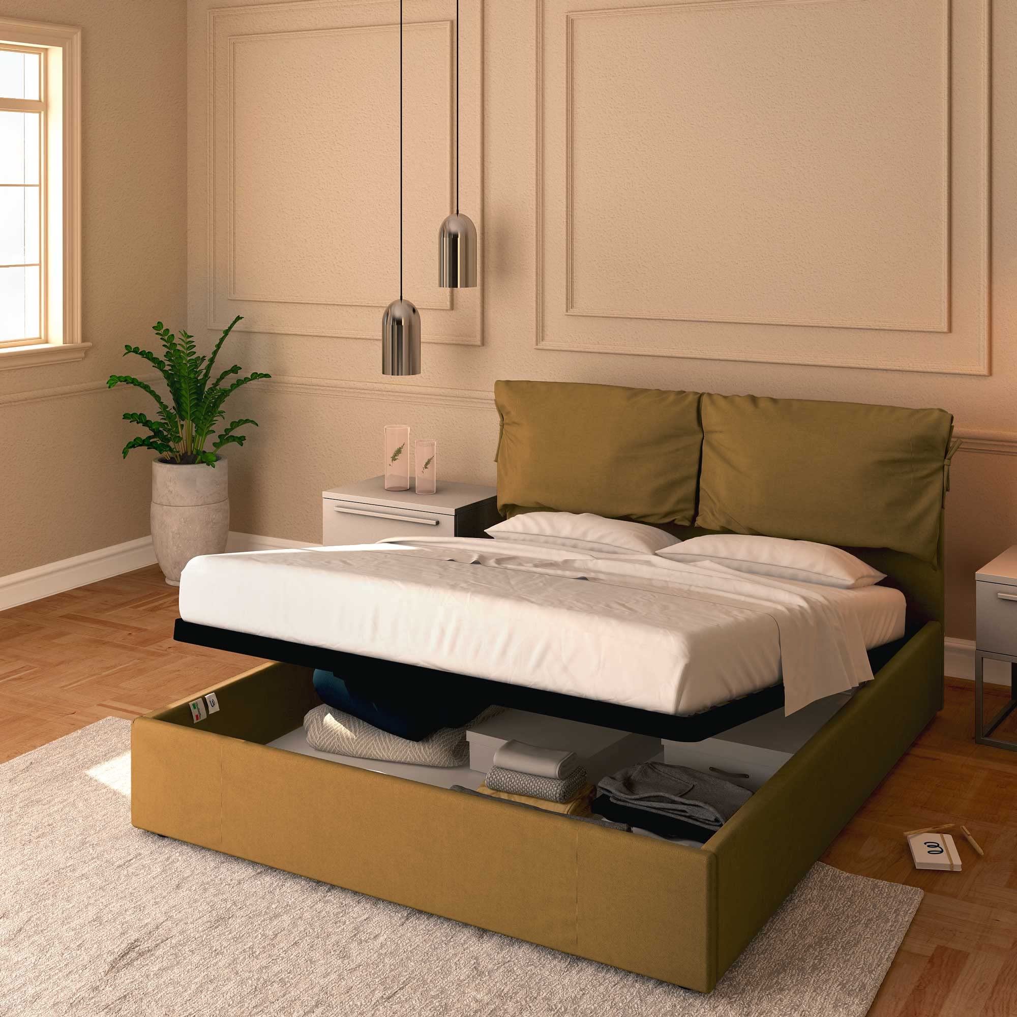 Baldiflex Licia Soft Single Bed with Storage - Synthetic Leather Upholstery, Slatted Base for Single Mattress, 180 x 190 cm, Padded Headboard, Hazel Color - Perfect for Small Bedrooms, Guest Rooms & Studio Apartments