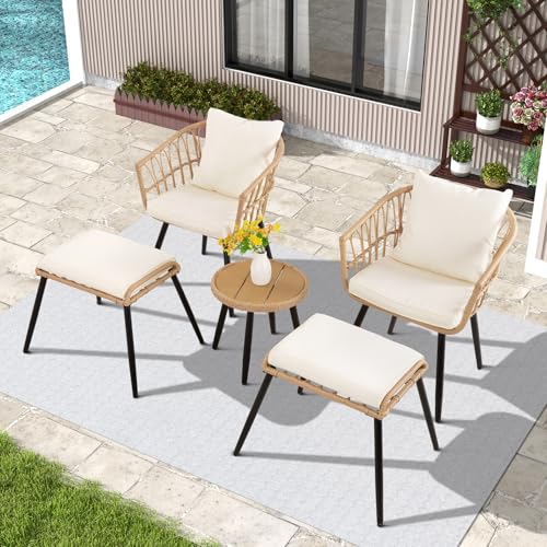Yellow Rattan/Beige Cushion - Wood Table