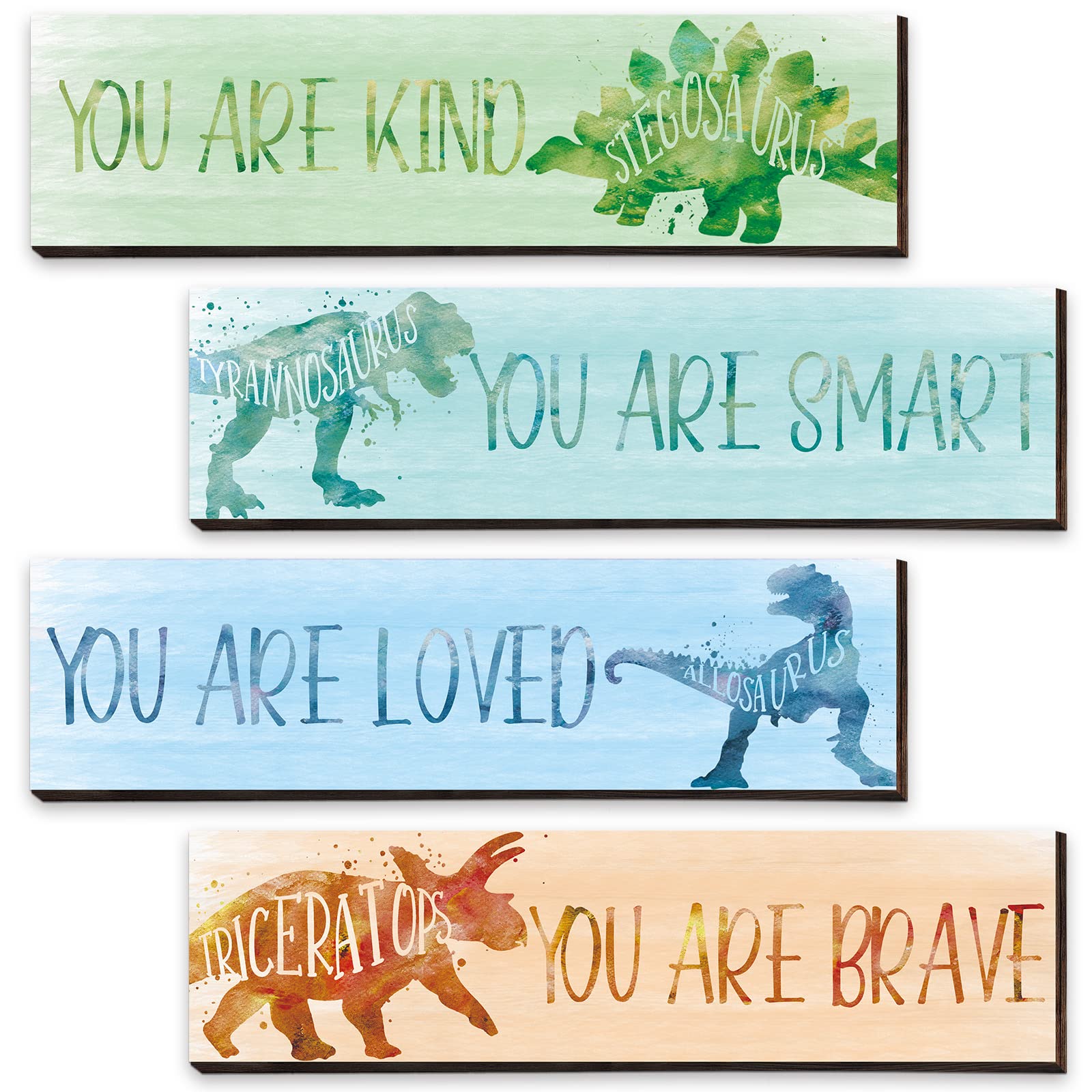 Dinosaur Wall Art Decor for Kids - 4 Pcs Inspirational Dinosaur Posters for Boys Room, Nursery & Classroom (12x3 Inch) - Perfect for Bedroom Decor, Playroom & Learning Spaces