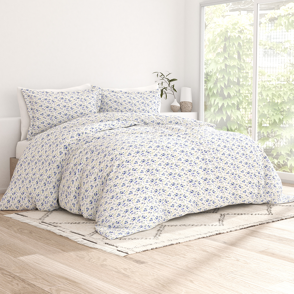 Blossoms Pattern 3-Piece Duvet Cover Set - Floral Printed Bedding with Pillowcases - Soft & Breathable Cotton - Perfect for Master Bedroom, Guest Room & Dorm Decor (Queen/King Size)