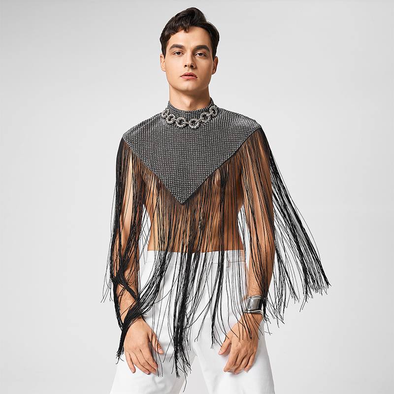 Men's Poncho Patchwork Jacket with Tassel Fringe - Unisex Festival & Party Outfit for Music Events, Halloween Costume, and Boho Style Fashion