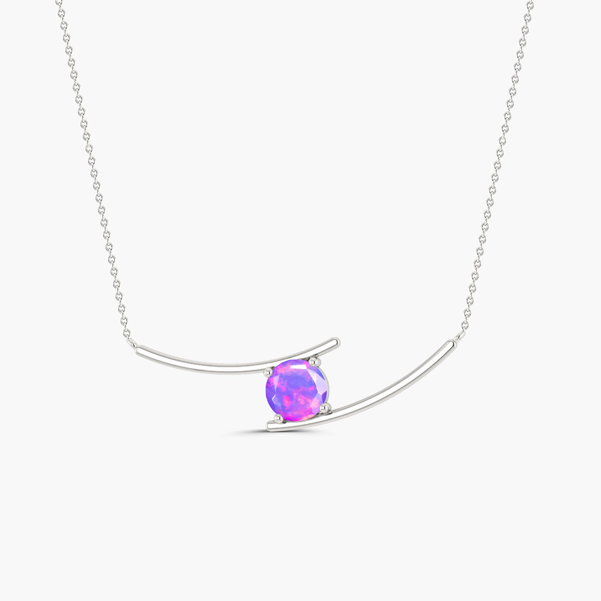 7mm Natural Lavender Opal Bypass Pendant Necklace - Elegant Dainty Chain Jewelry for Women, Perfect for Weddings, Parties & Everyday Wear