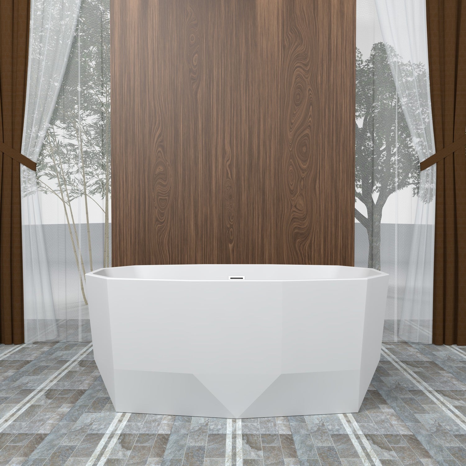 Aqua Eden VTSQ593024 59-Inch Glossy White Acrylic Oval Freestanding Bathtub with Drain - Perfect for Luxury Bathrooms & Spa Retreats