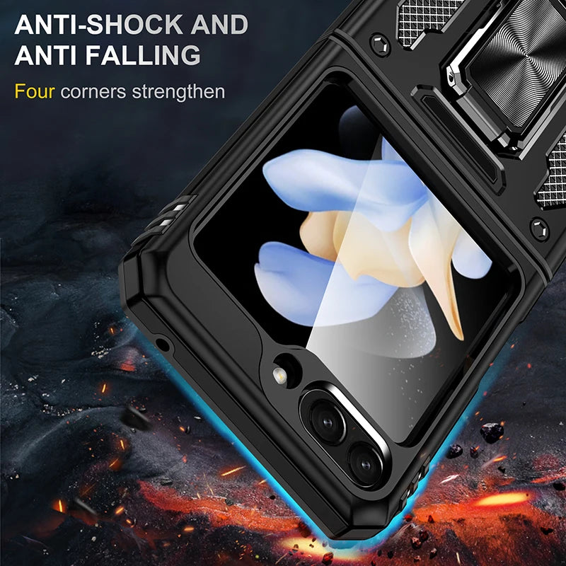 Samsung Galaxy Z Flip 6 Rugged Armor Case with Slide Window Lens - Shockproof Protective Cover for Outdoor Activities & Daily Use
