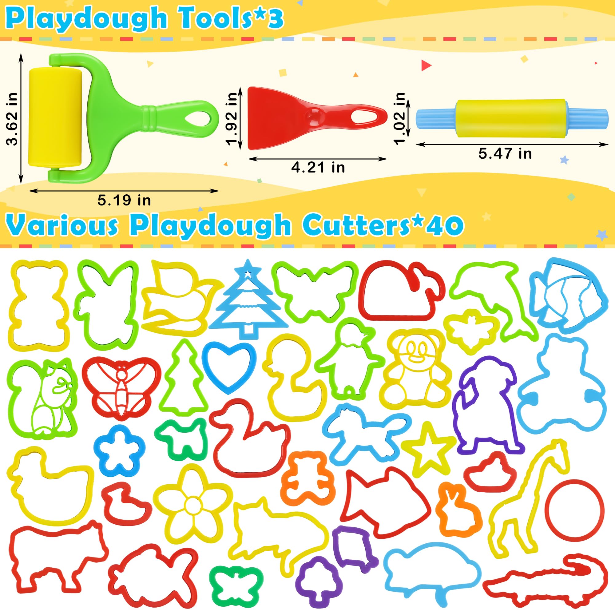 40-Piece Playdough Tools Set with Animal-Shaped Cutters & 3 Basic Dough Tools – Fun & Creative Play for Kids – Perfect for Preschool Learning, Arts & Crafts, and Sensory Play Activities