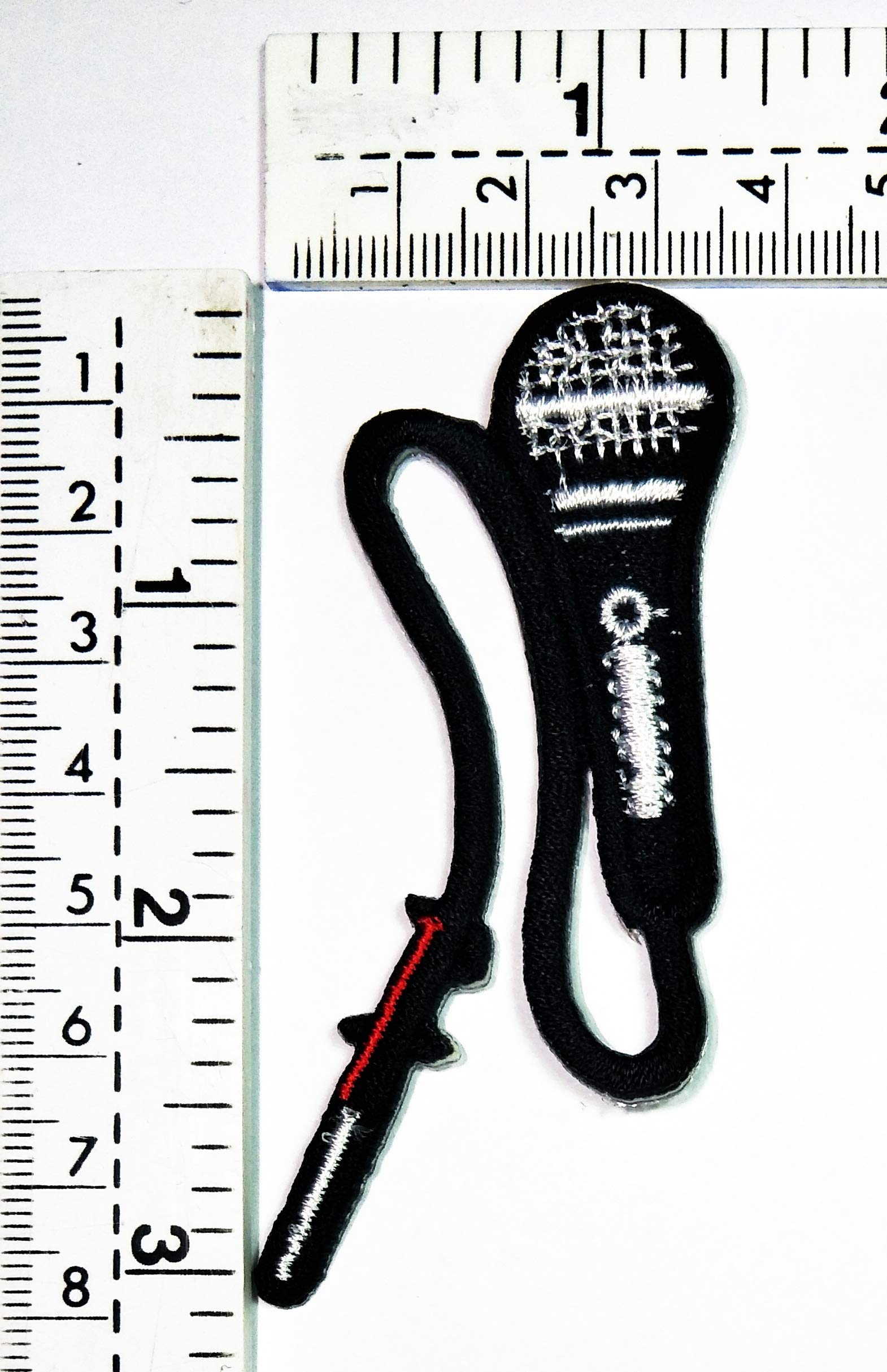 Black & Red Cartoon Microphone Iron-On Patch - Embroidered Applique for Jackets, Hats, Backpacks & DIY Crafts | Fun Singing-Themed Sew-On Stickers for Kids & Adults