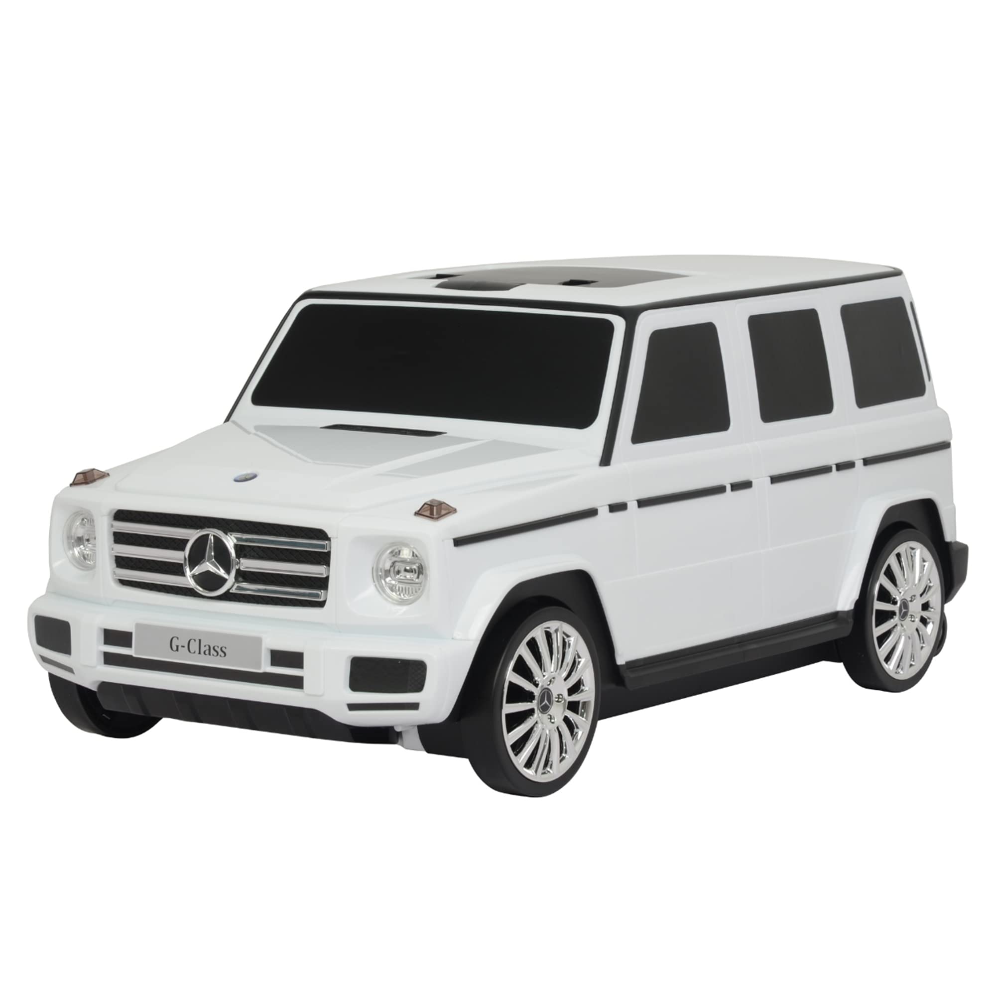 Mercedes G-Class Kids Ride-On Suitcase - Large All-in-One Stroller Luggage for Boys & Girls Ages 2-6 | White SUV Toy Car with Wheels | Perfect for Air Travel, Shopping & Family Outings