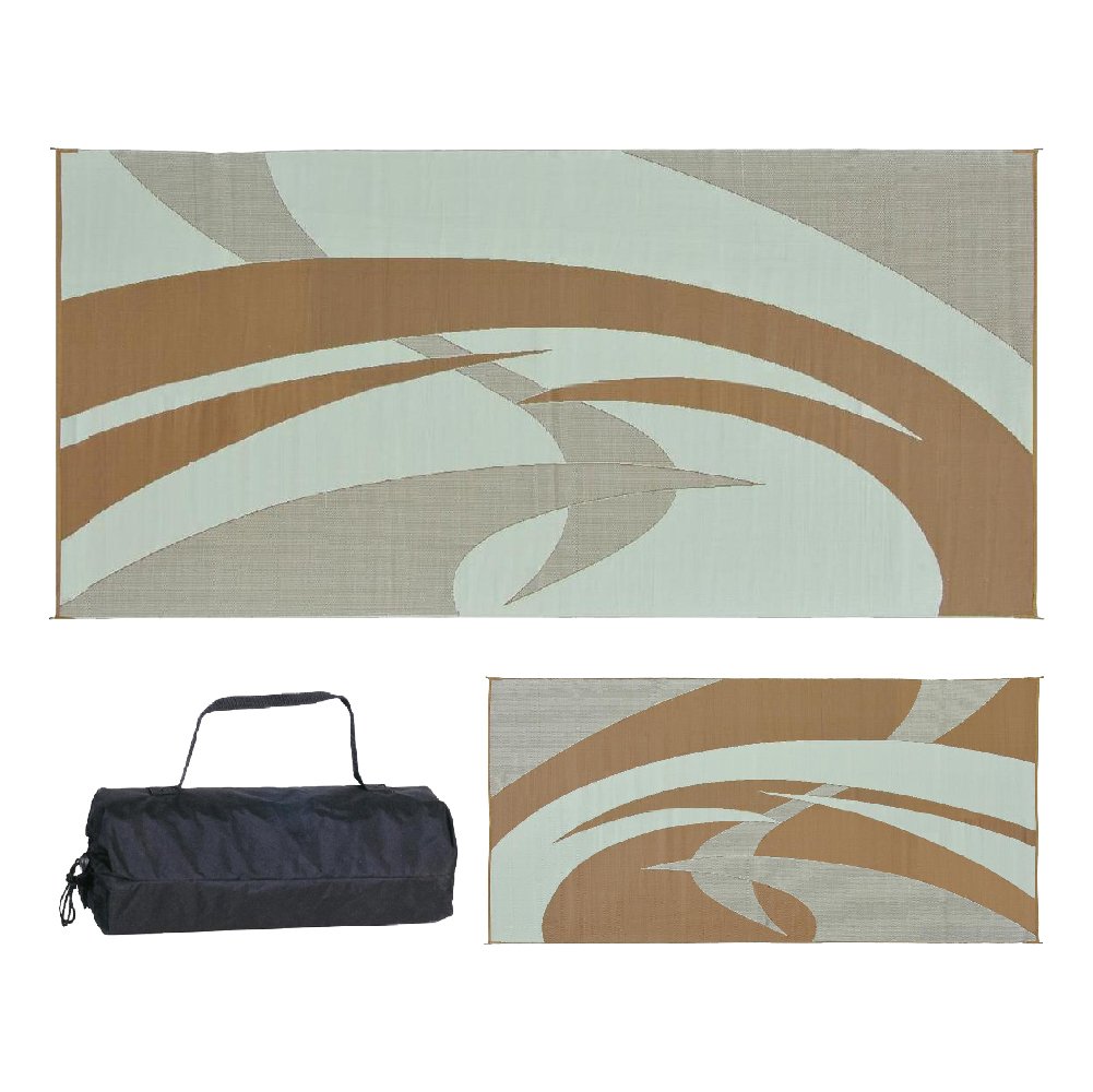 Premium Outdoor Camping Mat - 9x18 Feet Waterproof RV Patio Mat - Non-Slip Swirl Design in Brown/Beige - Perfect for Camping, Picnics & Beach Use