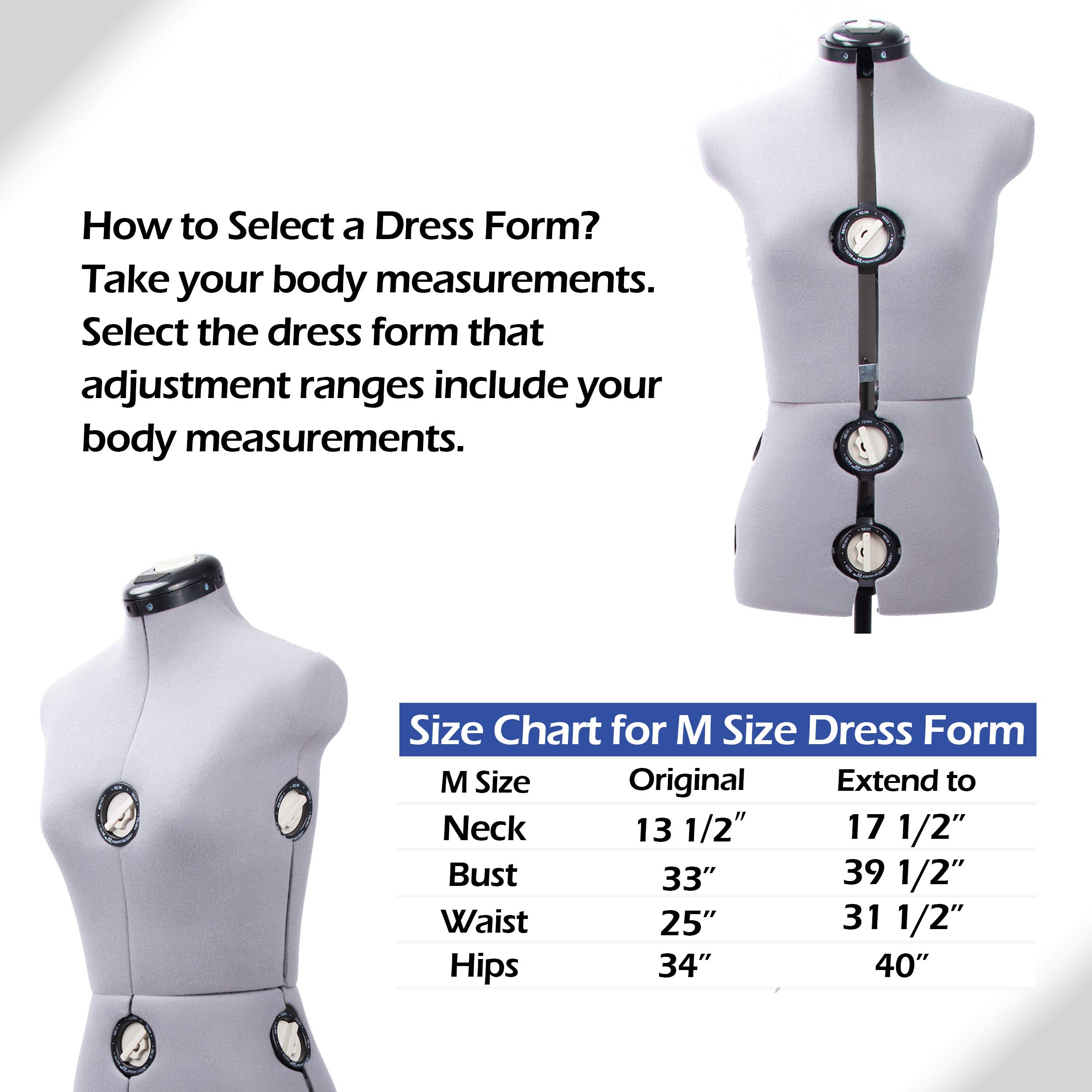 BHD BEAUTY Gray 13 Dials Adjustable Dress Form Mannequin for Sewing - Female Body Torso with Tripod Stand, Up to 70